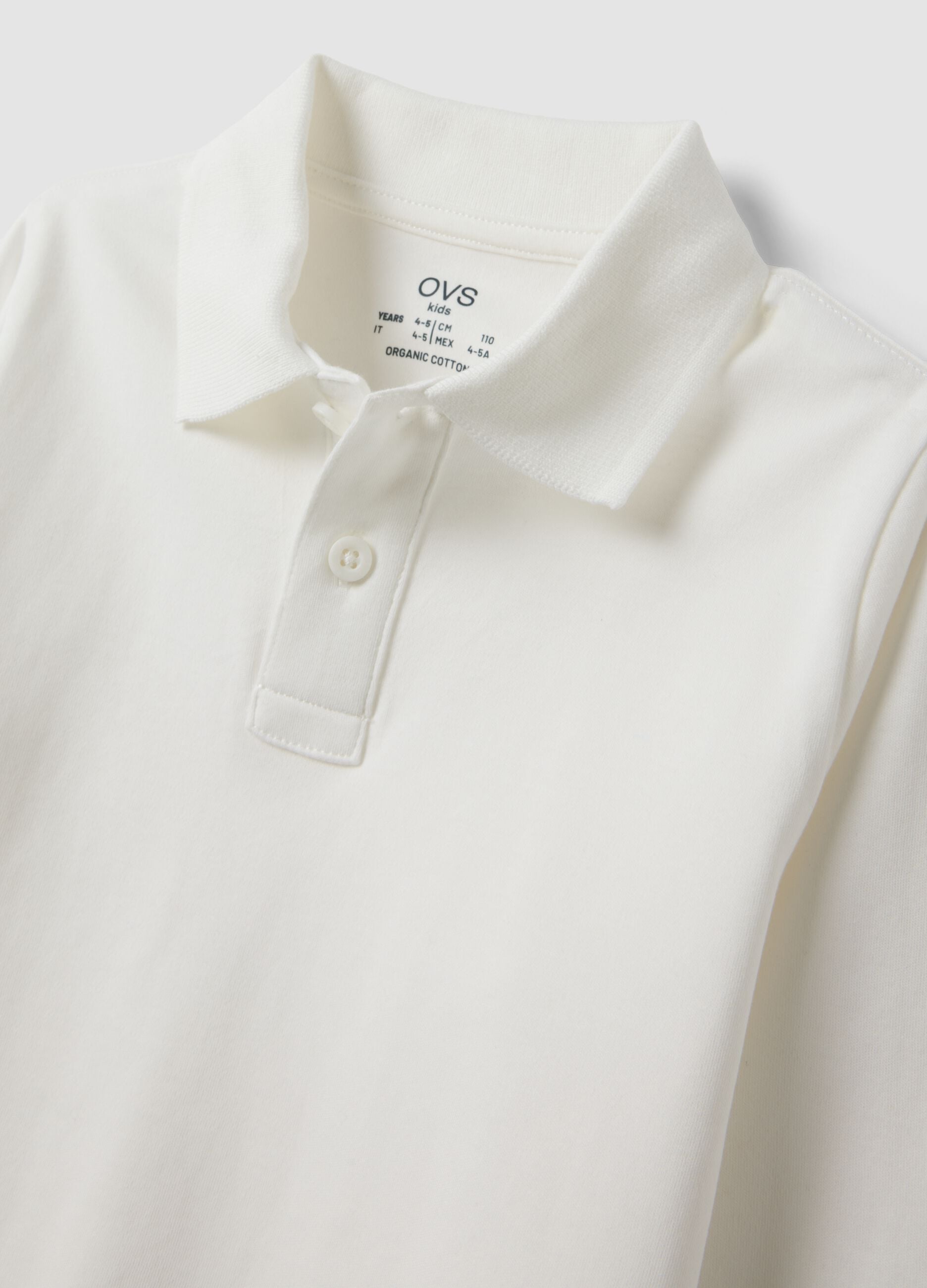 White long-sleeved polo shirt in pure organic cotton