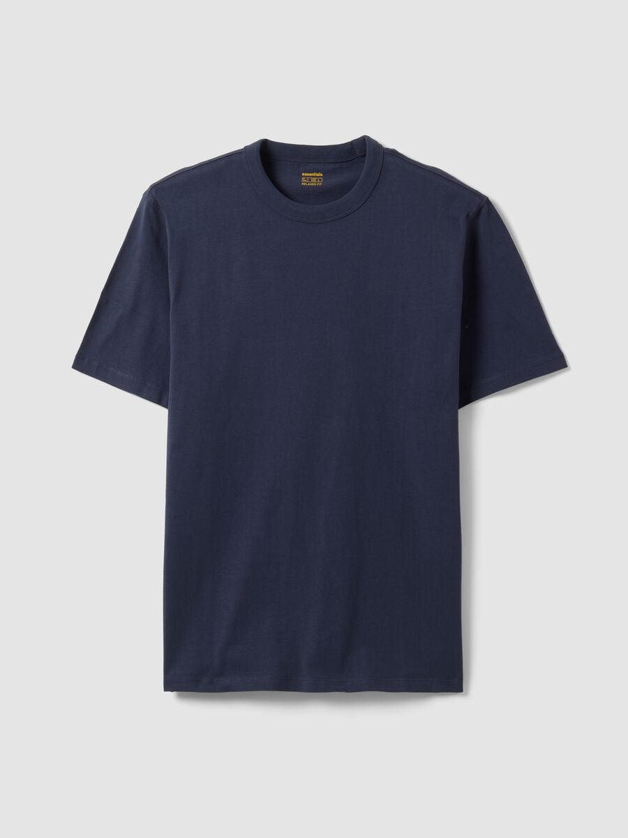 Blue pure cotton crew-neck T-shirt, relaxed fit_3