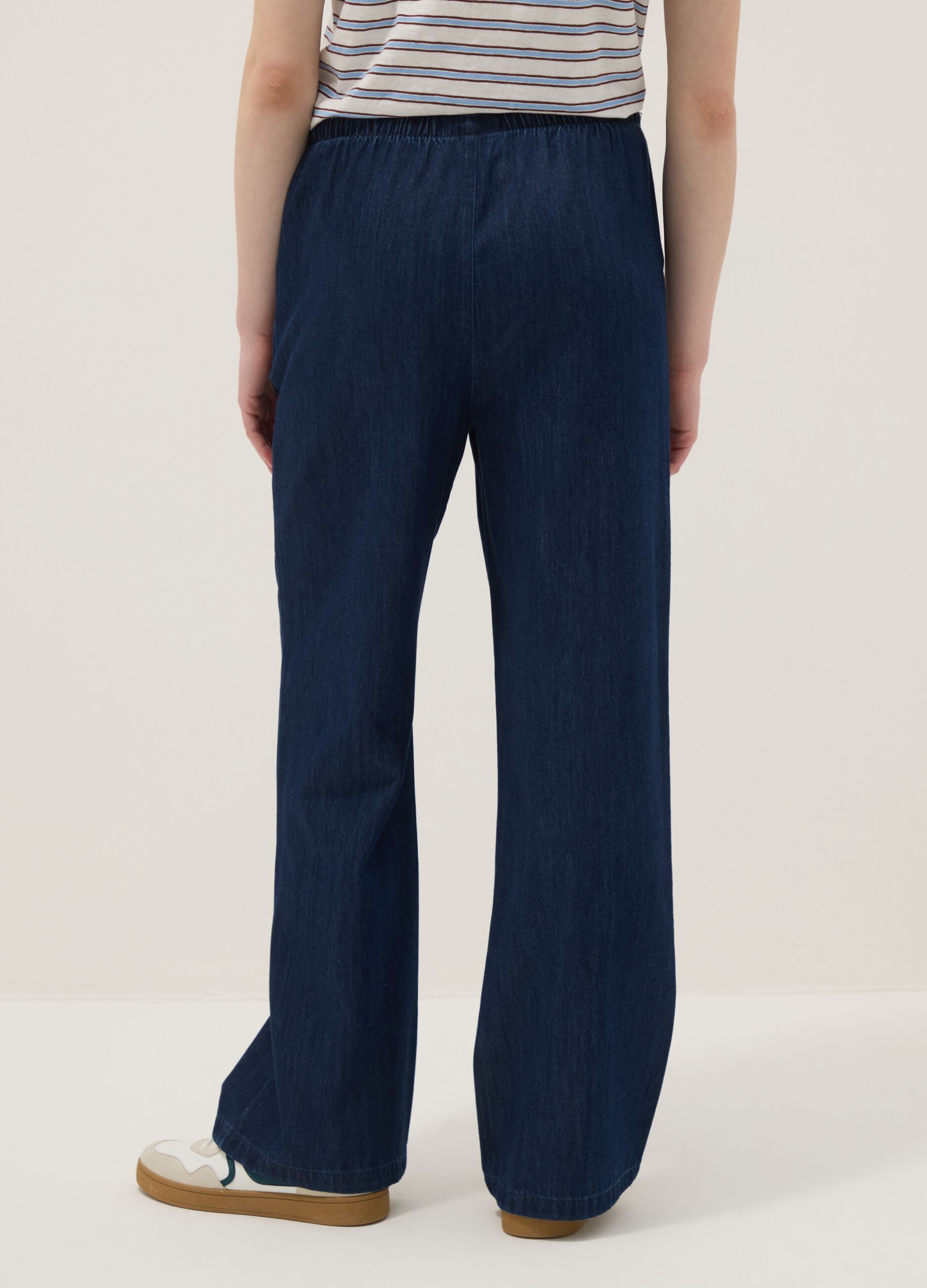 Blue pure cotton wide-leg denim trousers