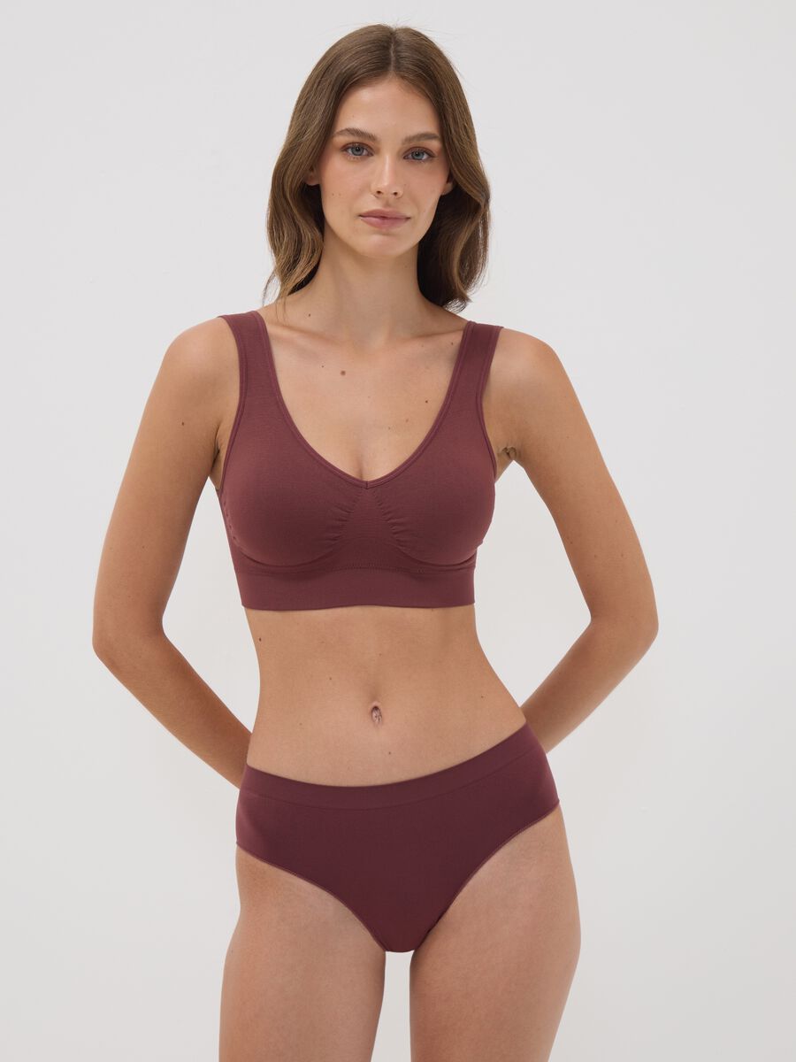 Brown stretch-fabric bra with removable padding_1