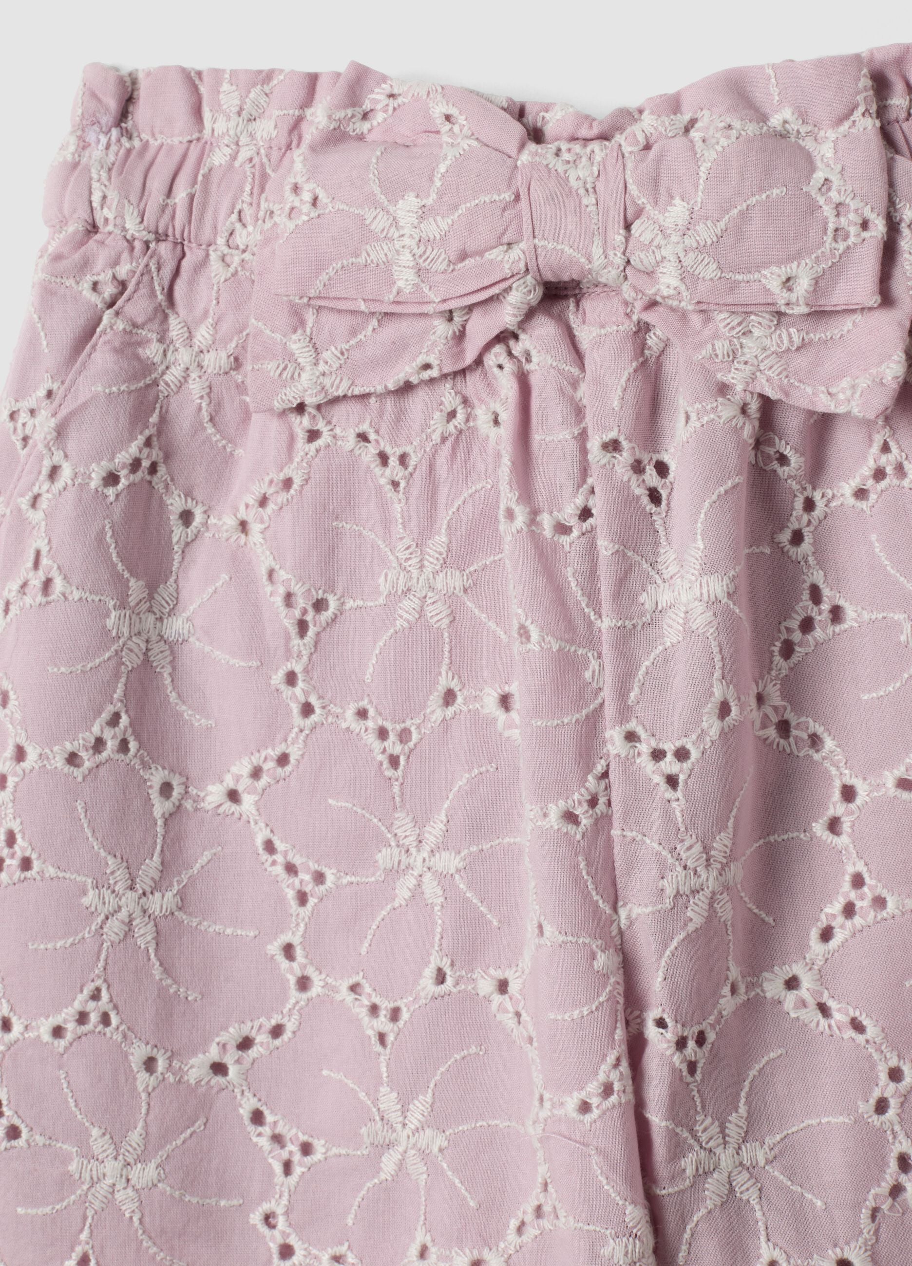 Pink palazzo trousers in pure broderie anglaise cotton