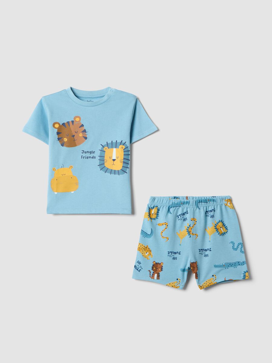 Light blue pure cotton baby pyjamas, regular fit, with animal print_0