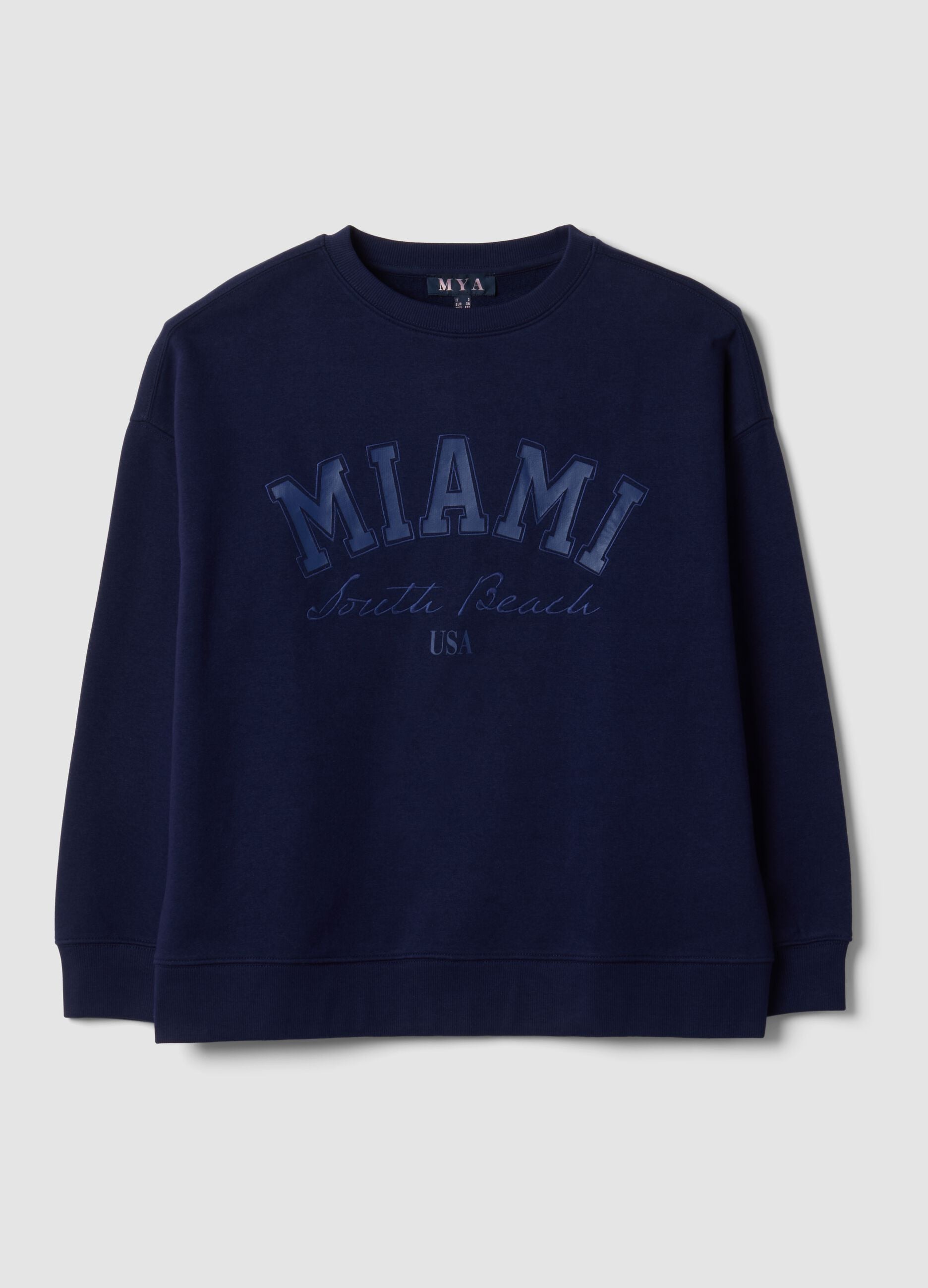 Blue cotton-blend sweatshirt with Miami slogan