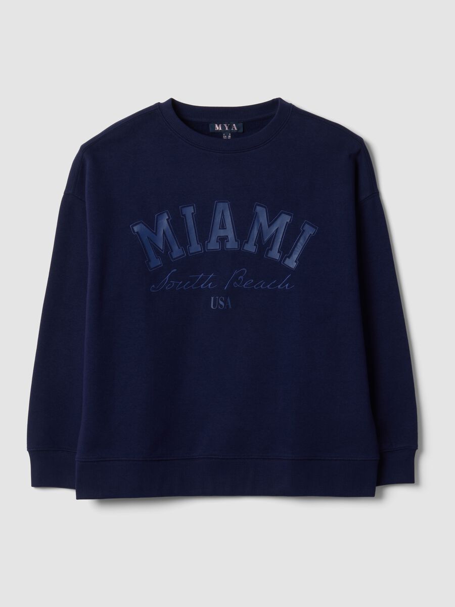 Felpa blu in misto cotone con scritta Miami_0