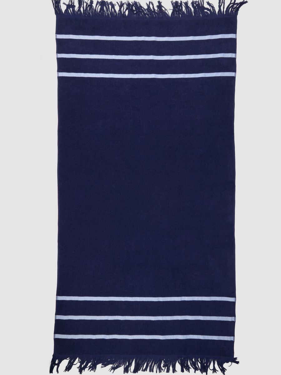Blue cotton-blend beach towel with fringes_1