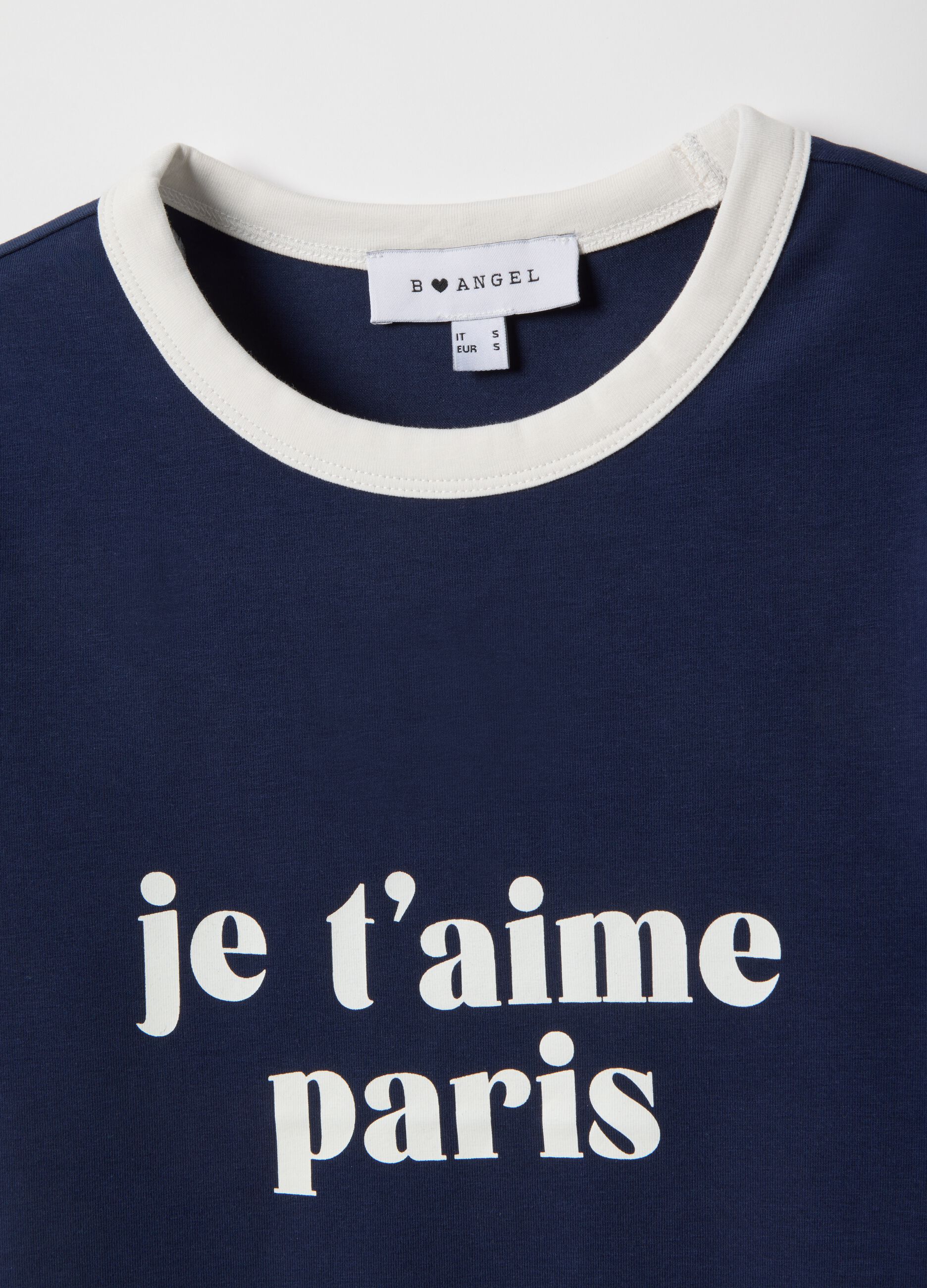 Regular fit blue stretch cotton T-shirt with print