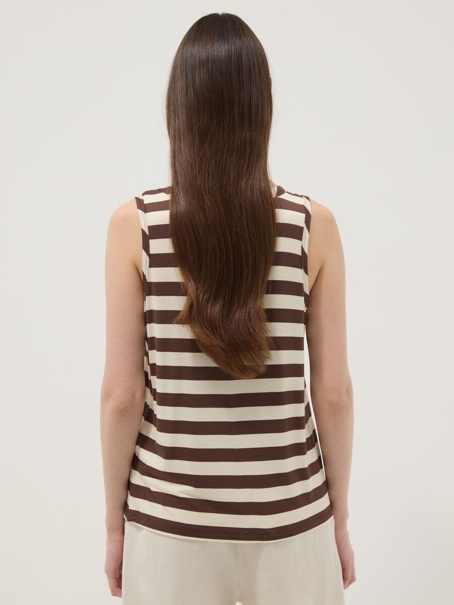 Brown striped stretch viscose tank top_3