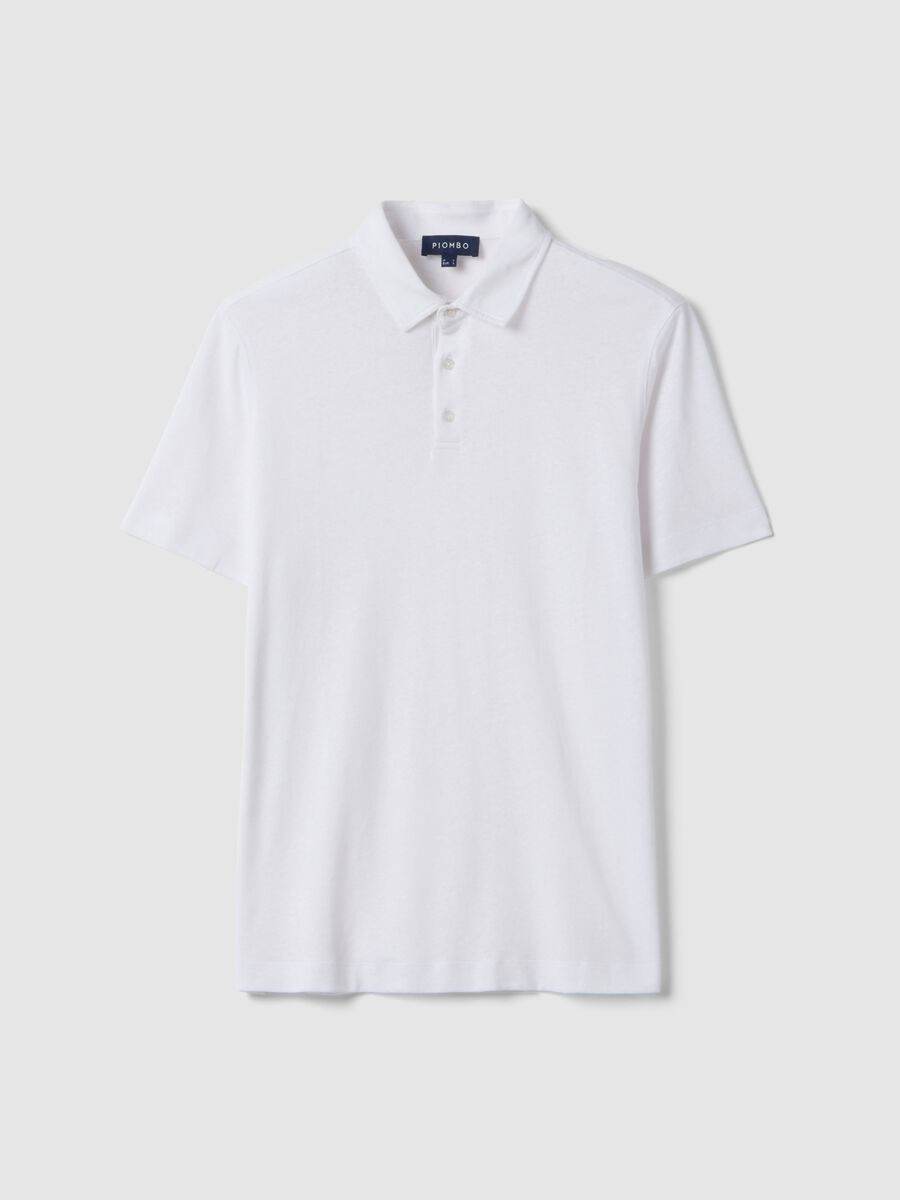 White linen-cotton blend regular fit polo_5