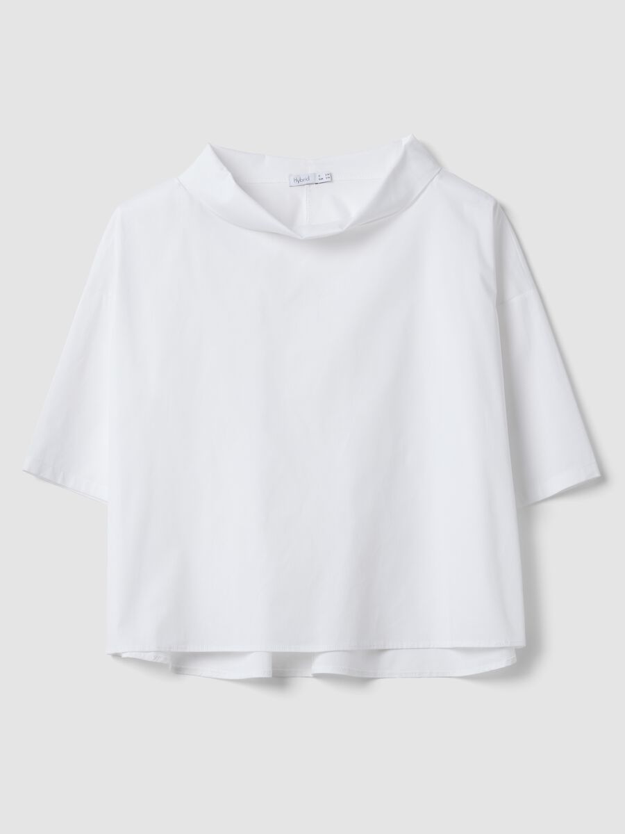 White stretch-cotton top with soft funnel neck_4