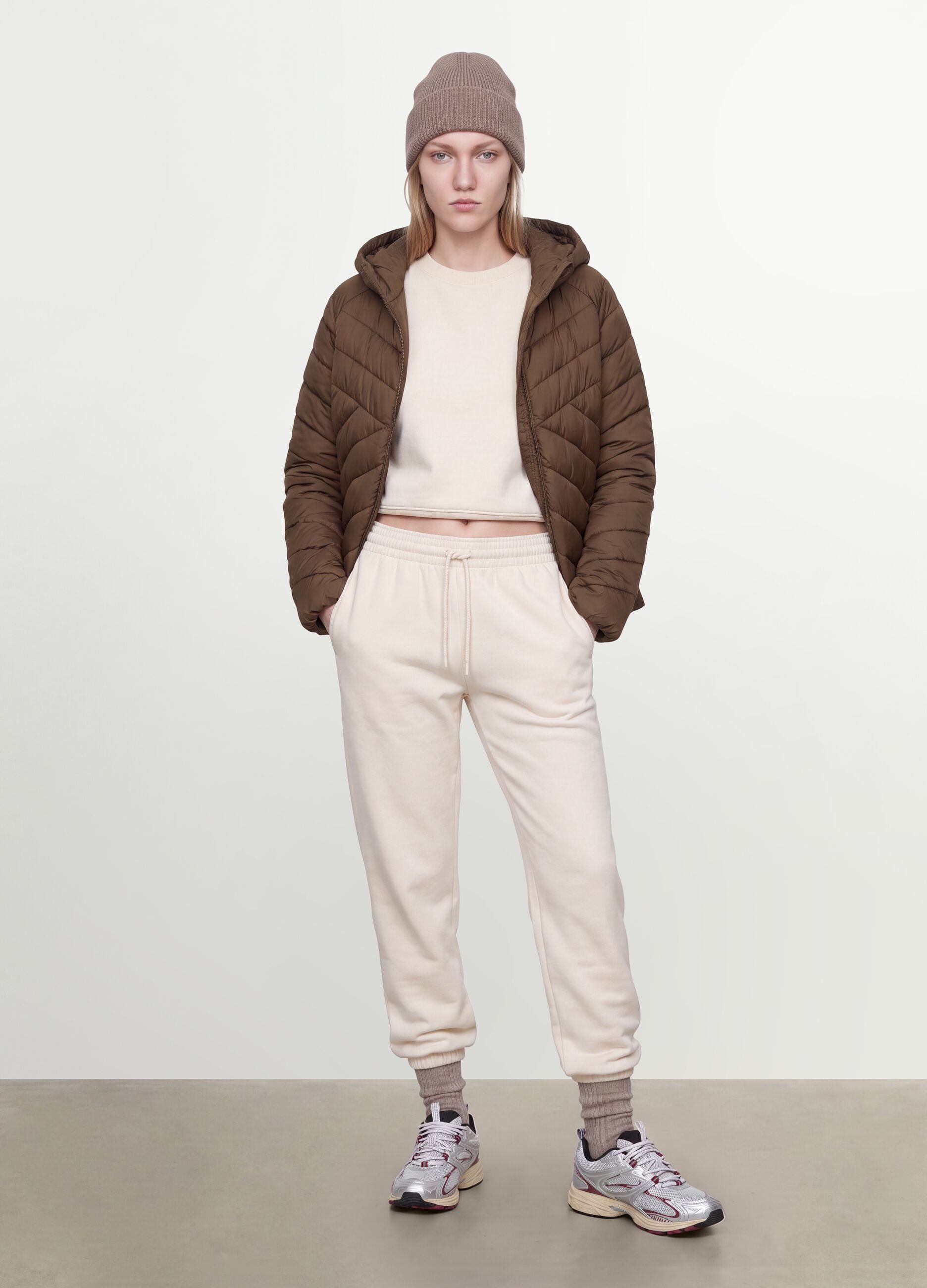 Green Ultralight quilted hooded jacket with zip