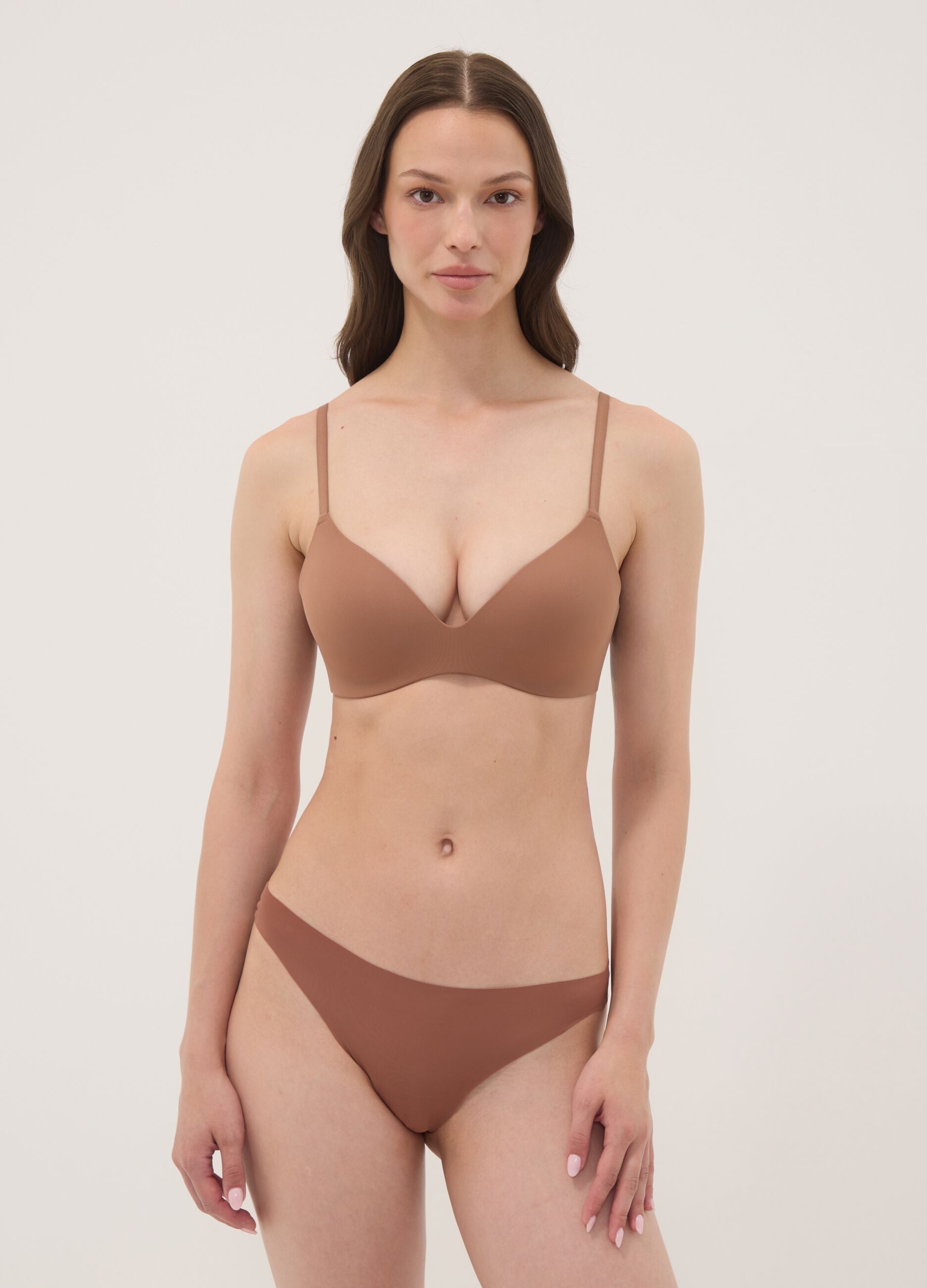 Brown stretch microfibre Brazilian briefs