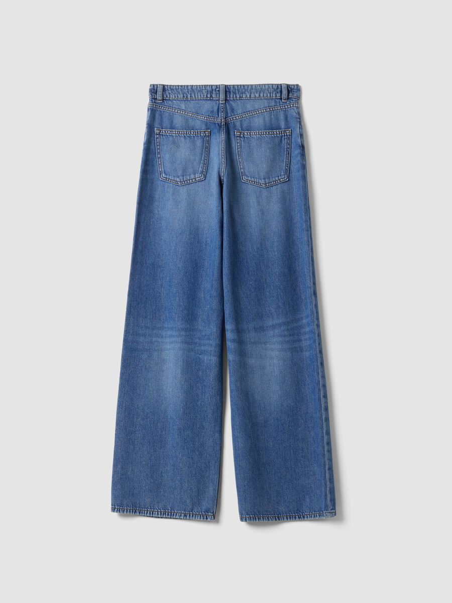 High-waisted wide-leg blue jeans in pure cotton_6