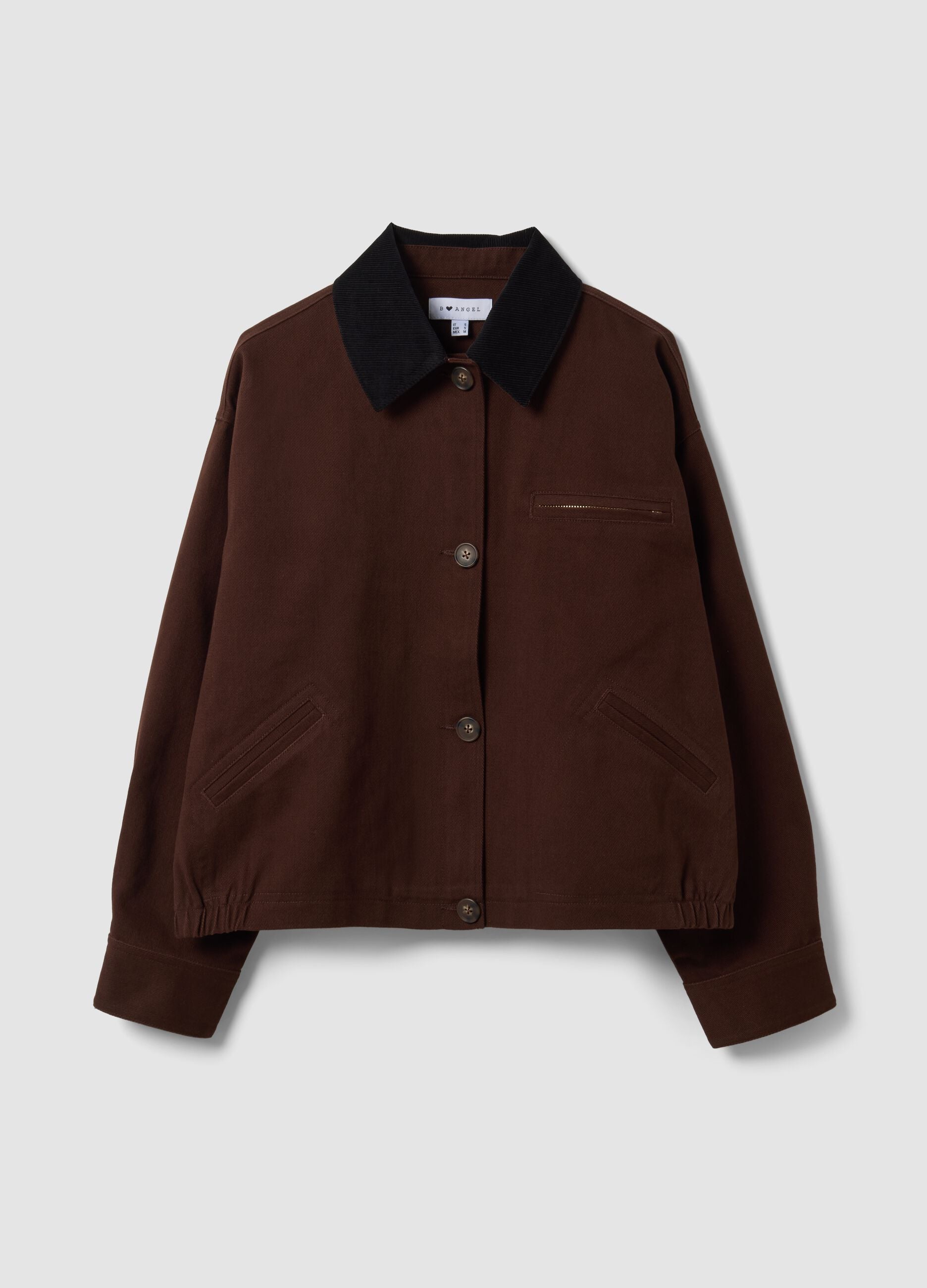 Brown pure cotton bomber jacket with contrasting collar, regular fit