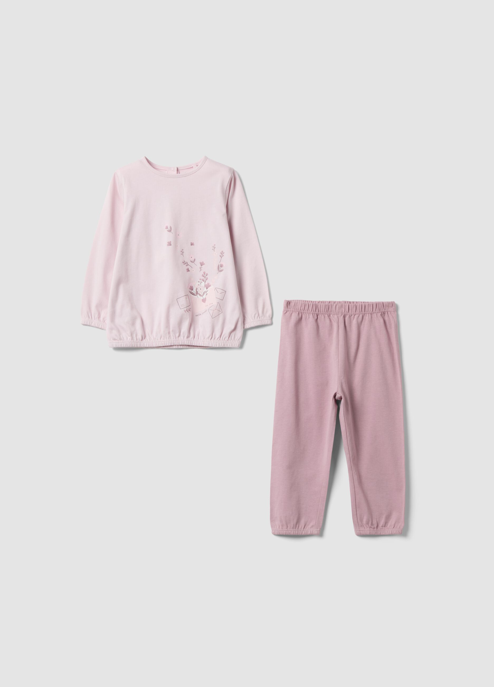 Pink organic cotton jersey pyjamas with long-sleeve top and trousers for baby girls and toddlers