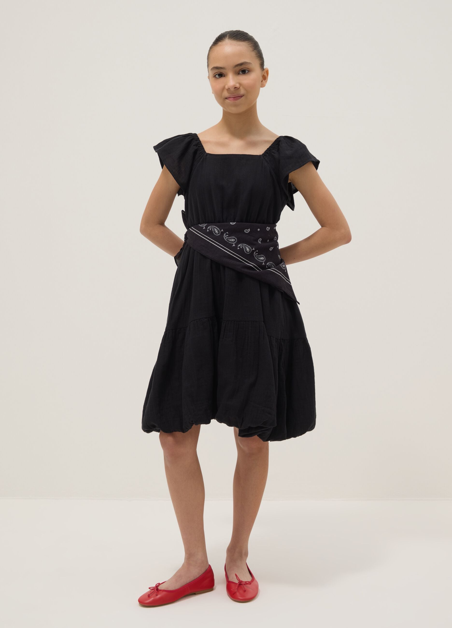 Black pure cotton boat-neck dress, wide fit