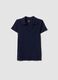 Blue stretch cotton polo shirt with open V-neck, regular fit_4