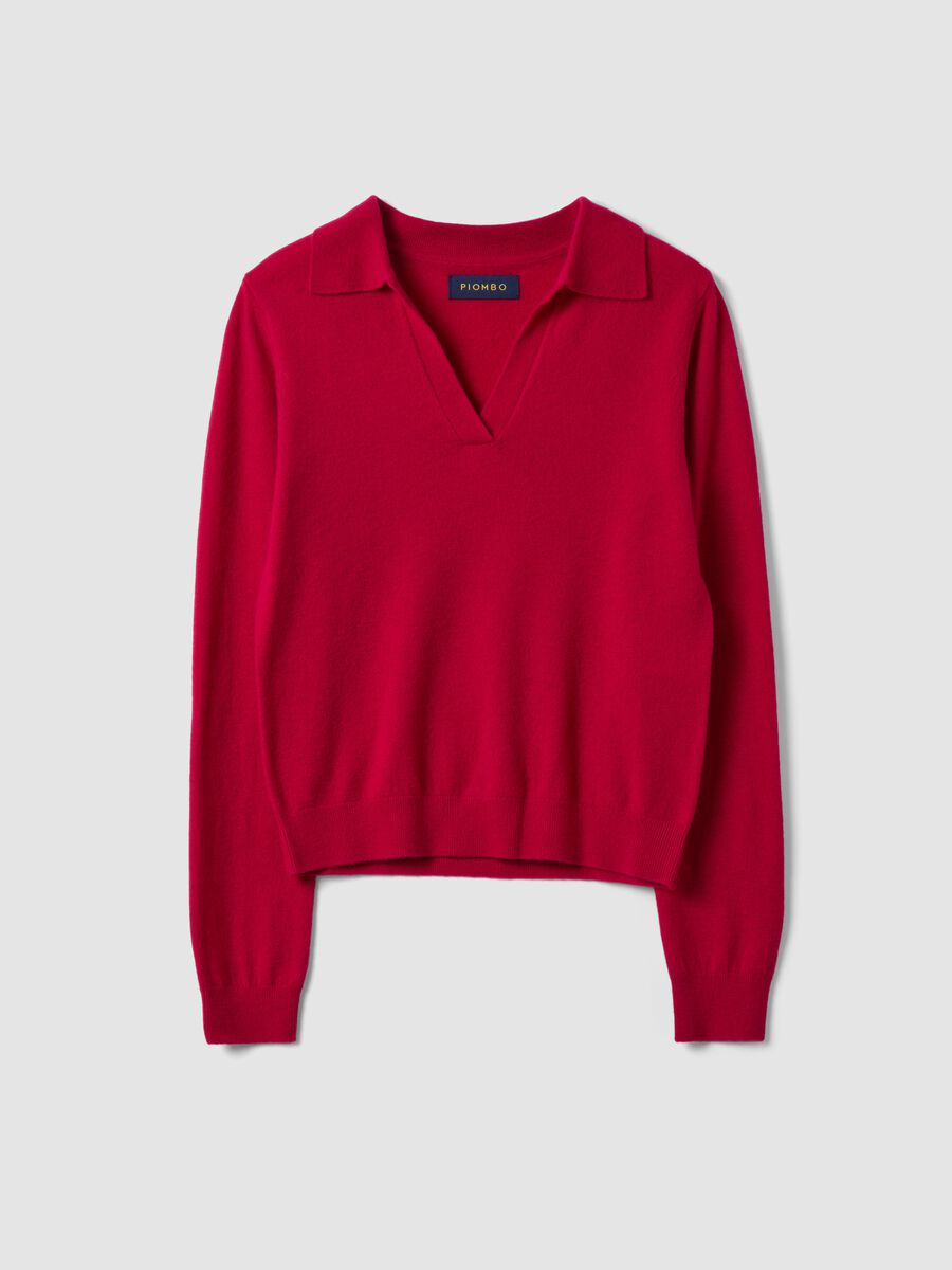 Red pure wool polo-collar jumper_0