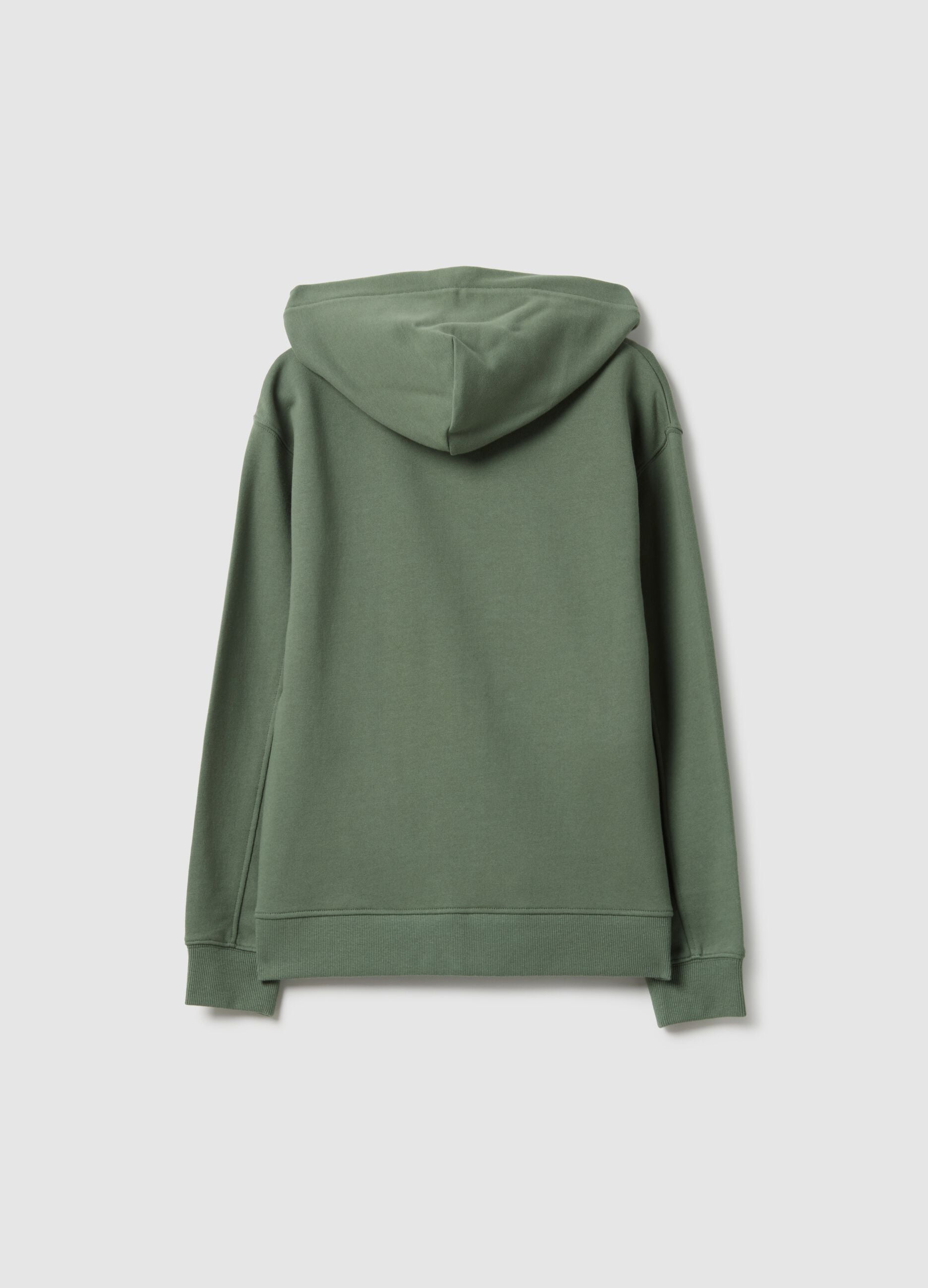 Green cotton hoodie for boys with oversized fit and zip