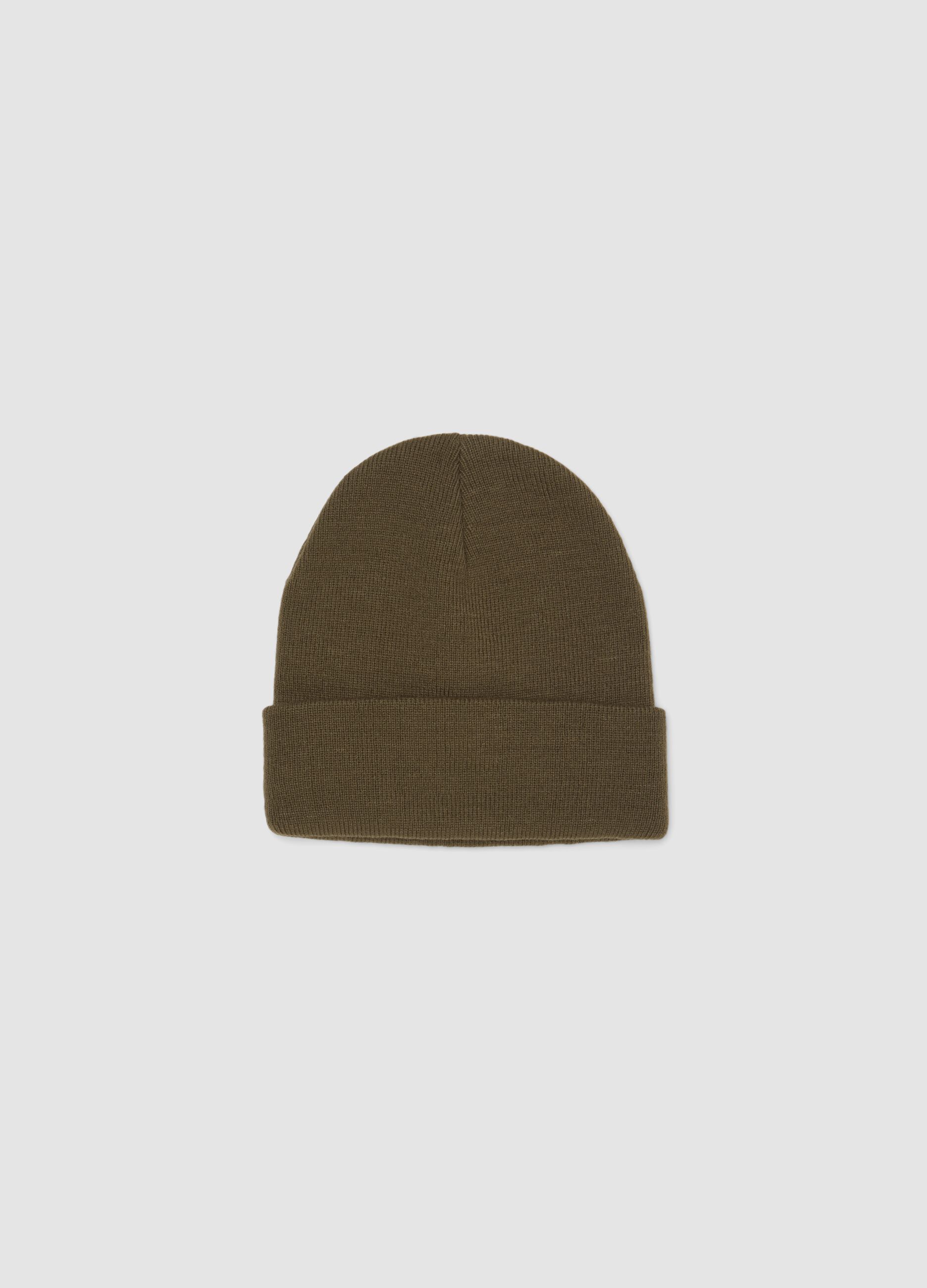 Green jersey knit beanie with turn-up cuff