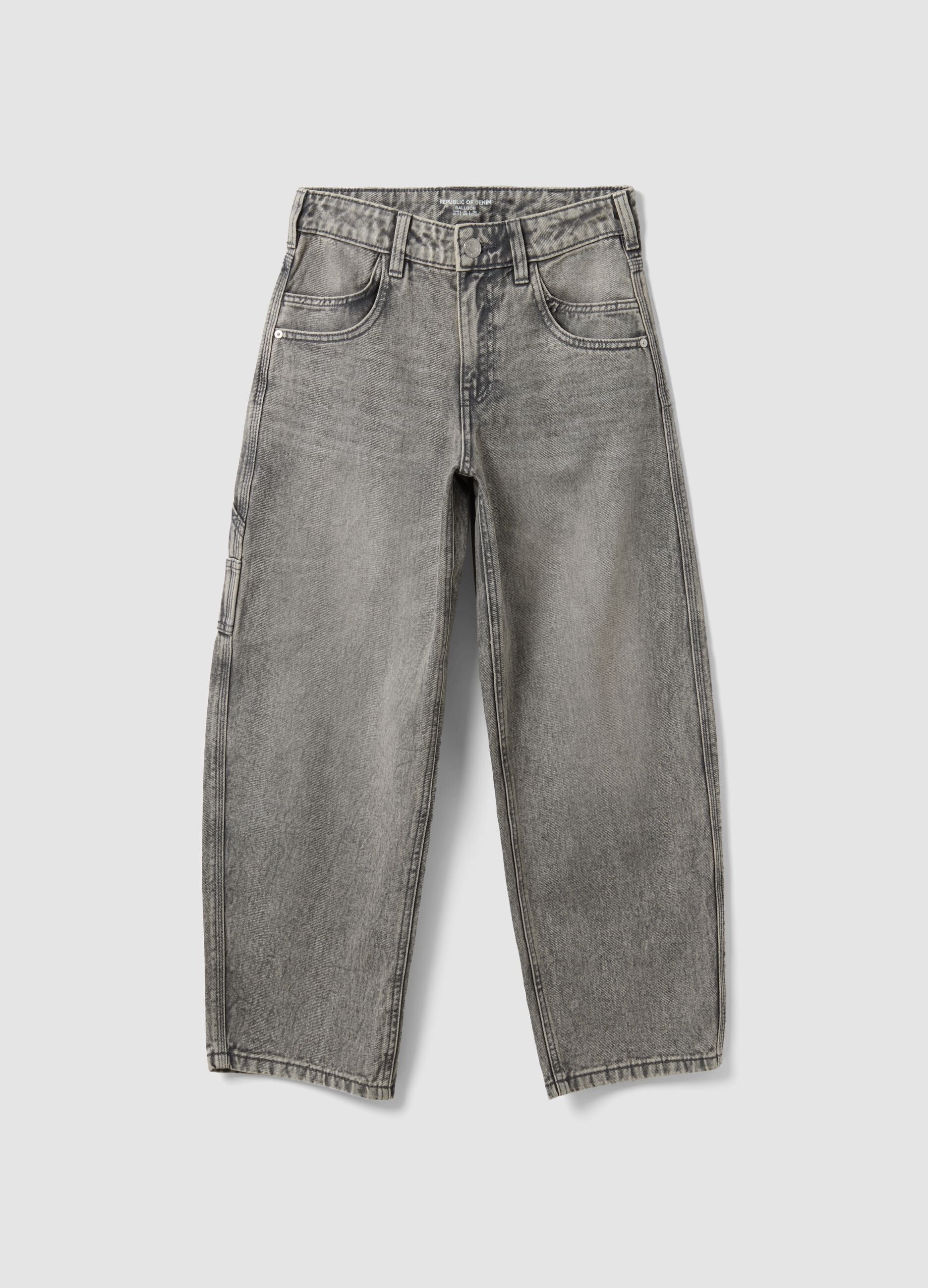 Grey pure cotton denim jeans, balloon fit