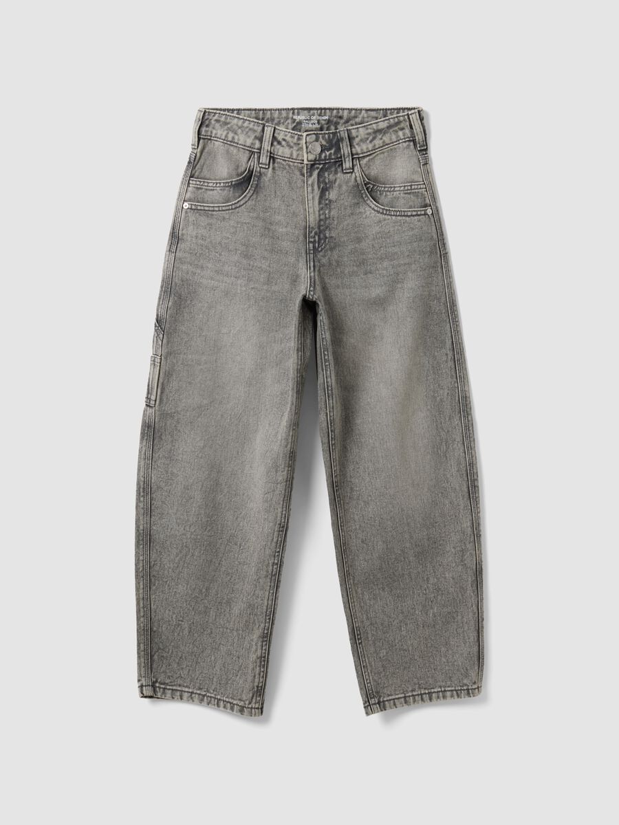 Grey pure cotton denim jeans, balloon fit_0