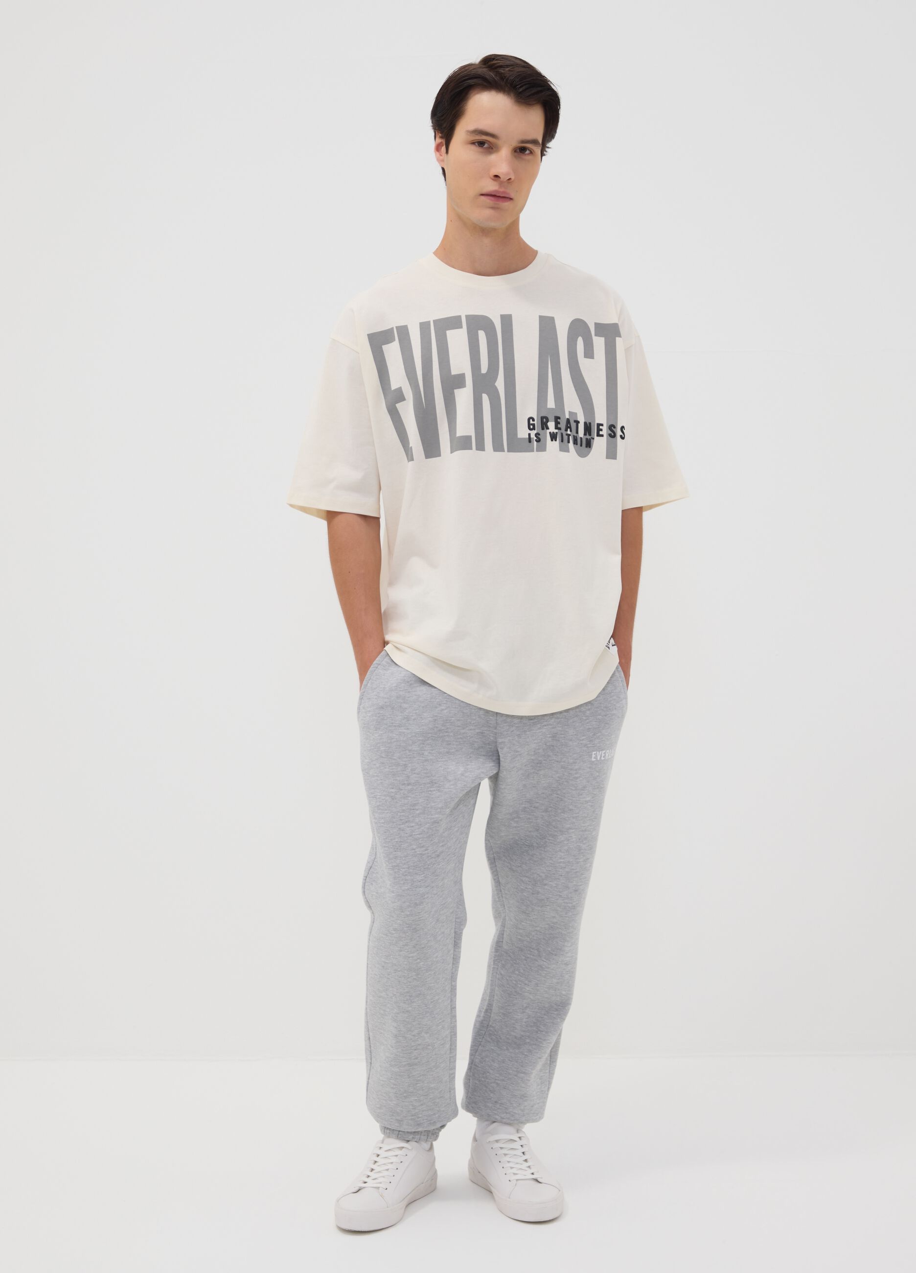 White oversized pure cotton T-shirt with front logo