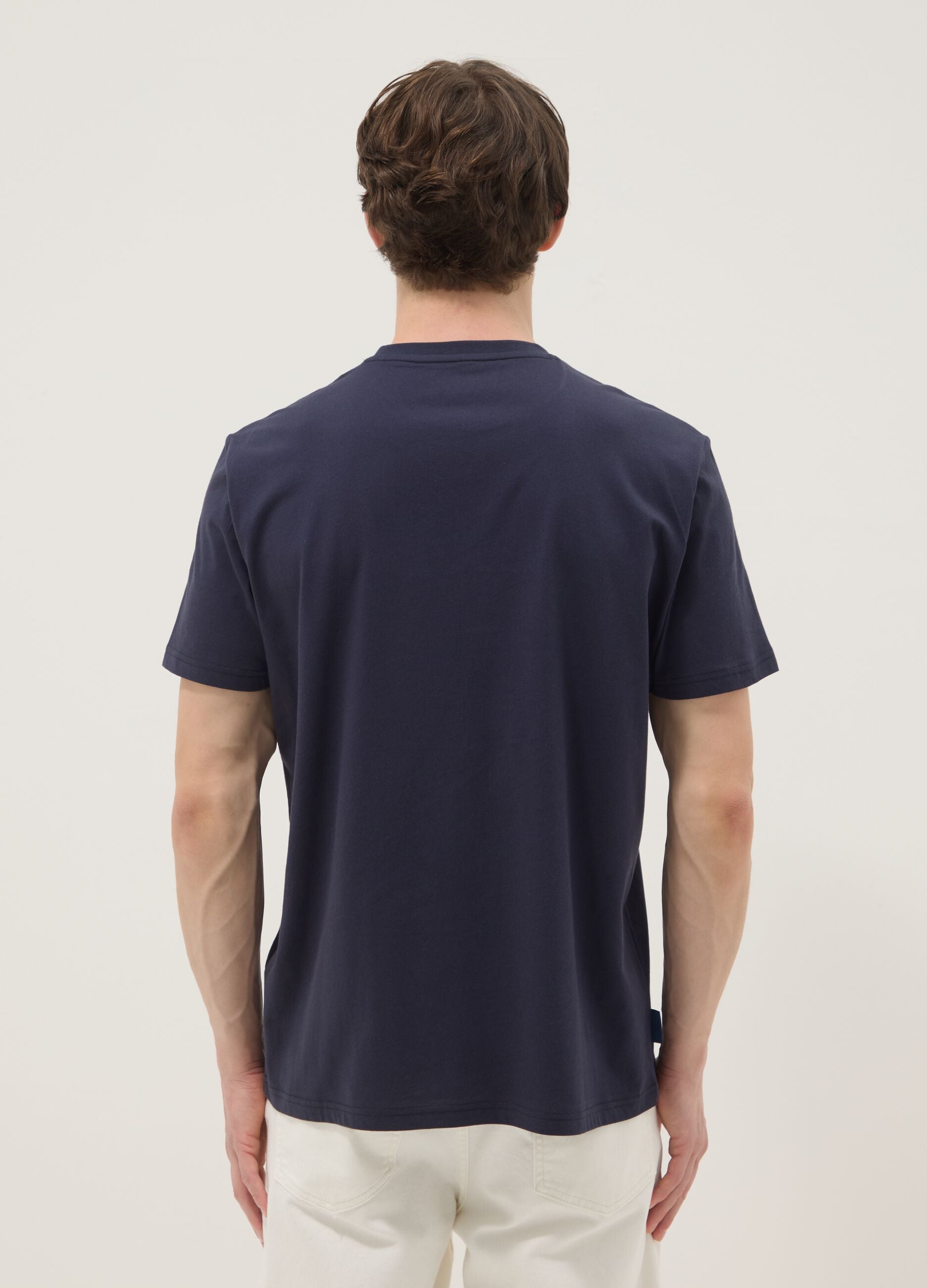Blue short-sleeve pure cotton T-shirt, regular fit