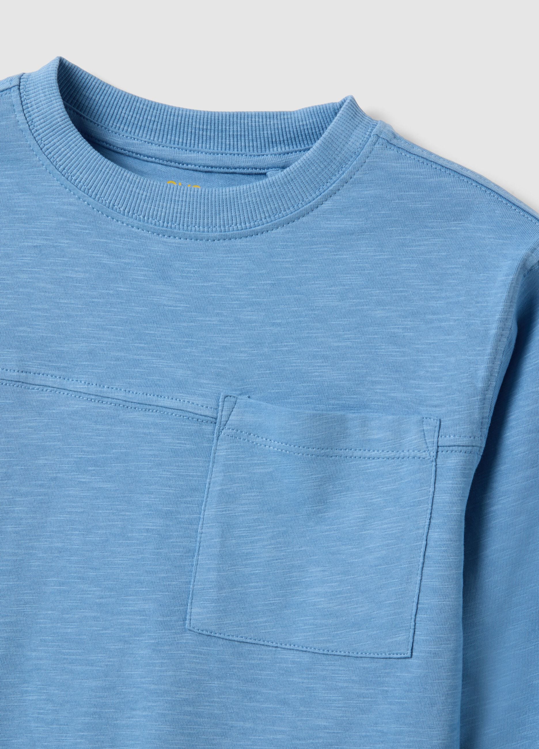 Boys&rsquo; light blue pure cotton T-shirt with chest pocket, oversized fit