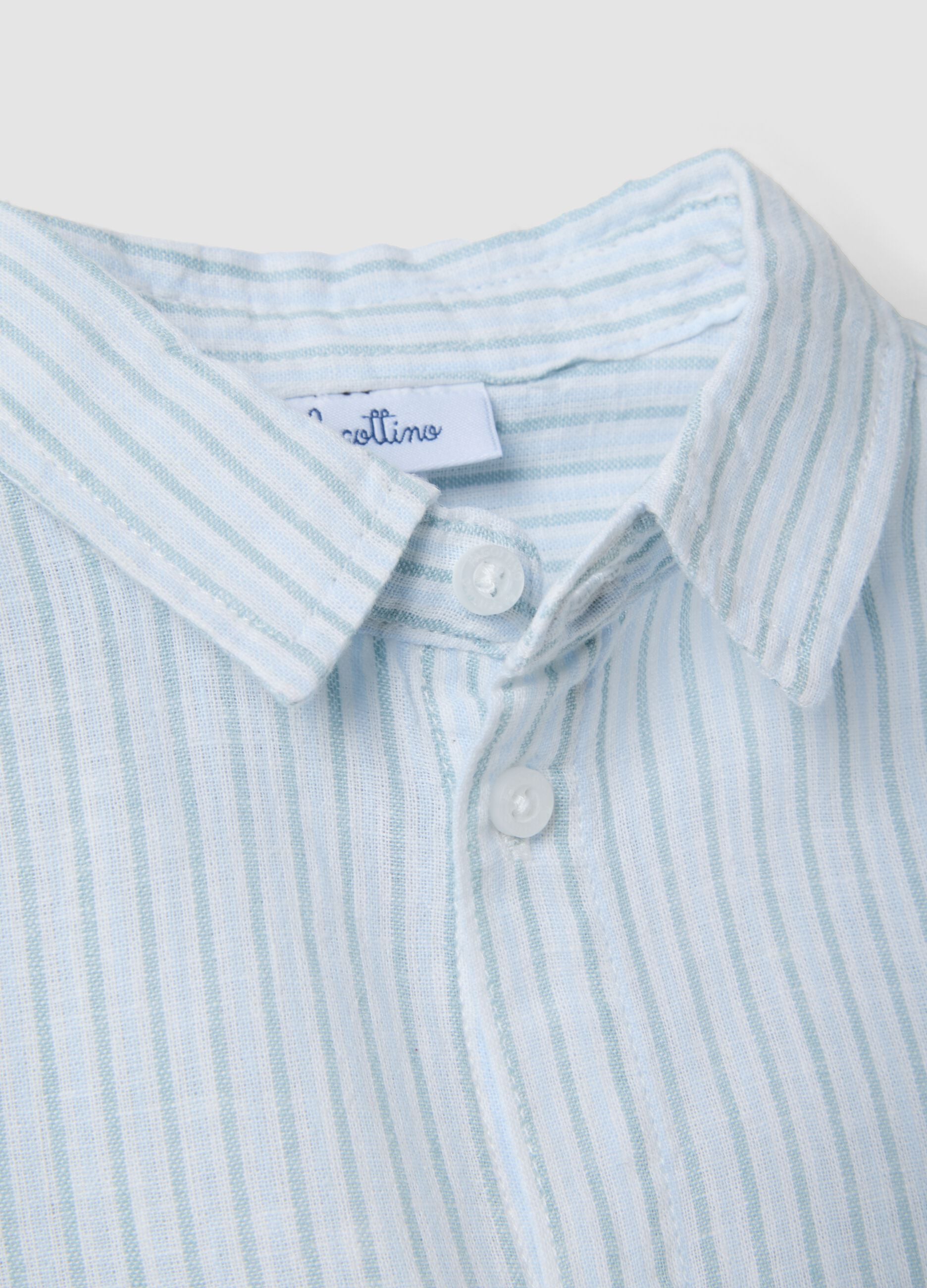 Blue Striped Linen Blend Regular Fit Toddler Shirt