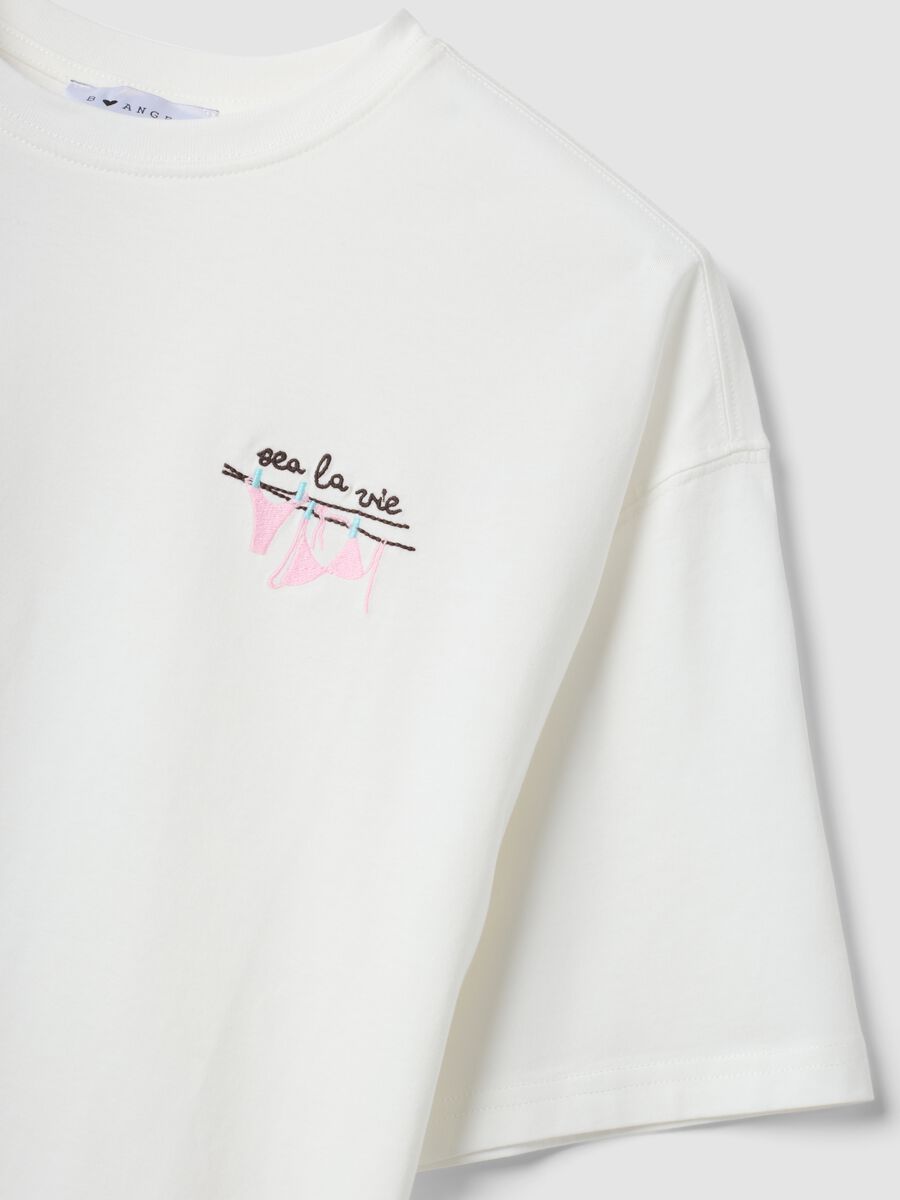 White pure cotton T-shirt with embroidery, boxy fit_5