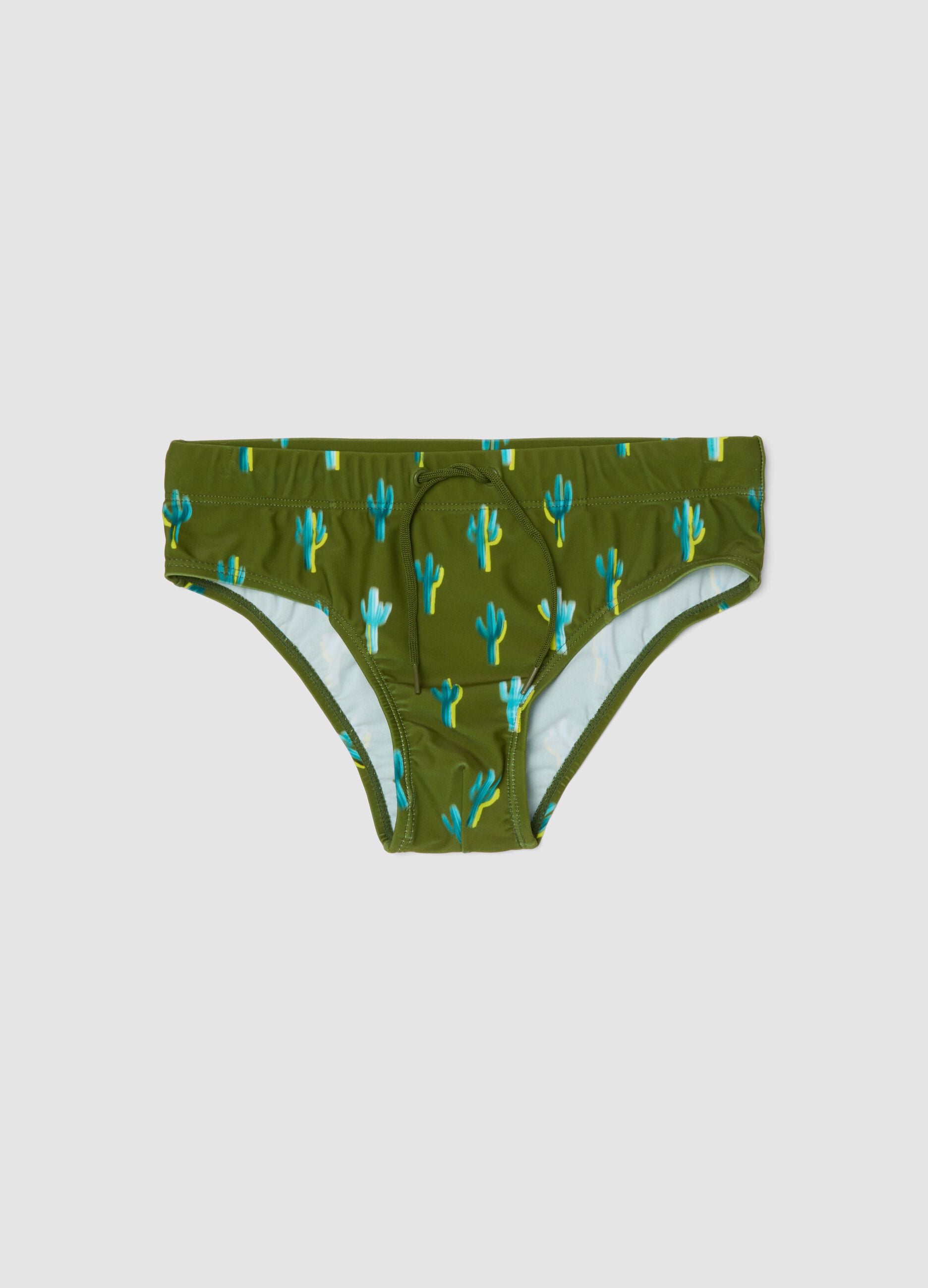Green stretch-fabric swim briefs