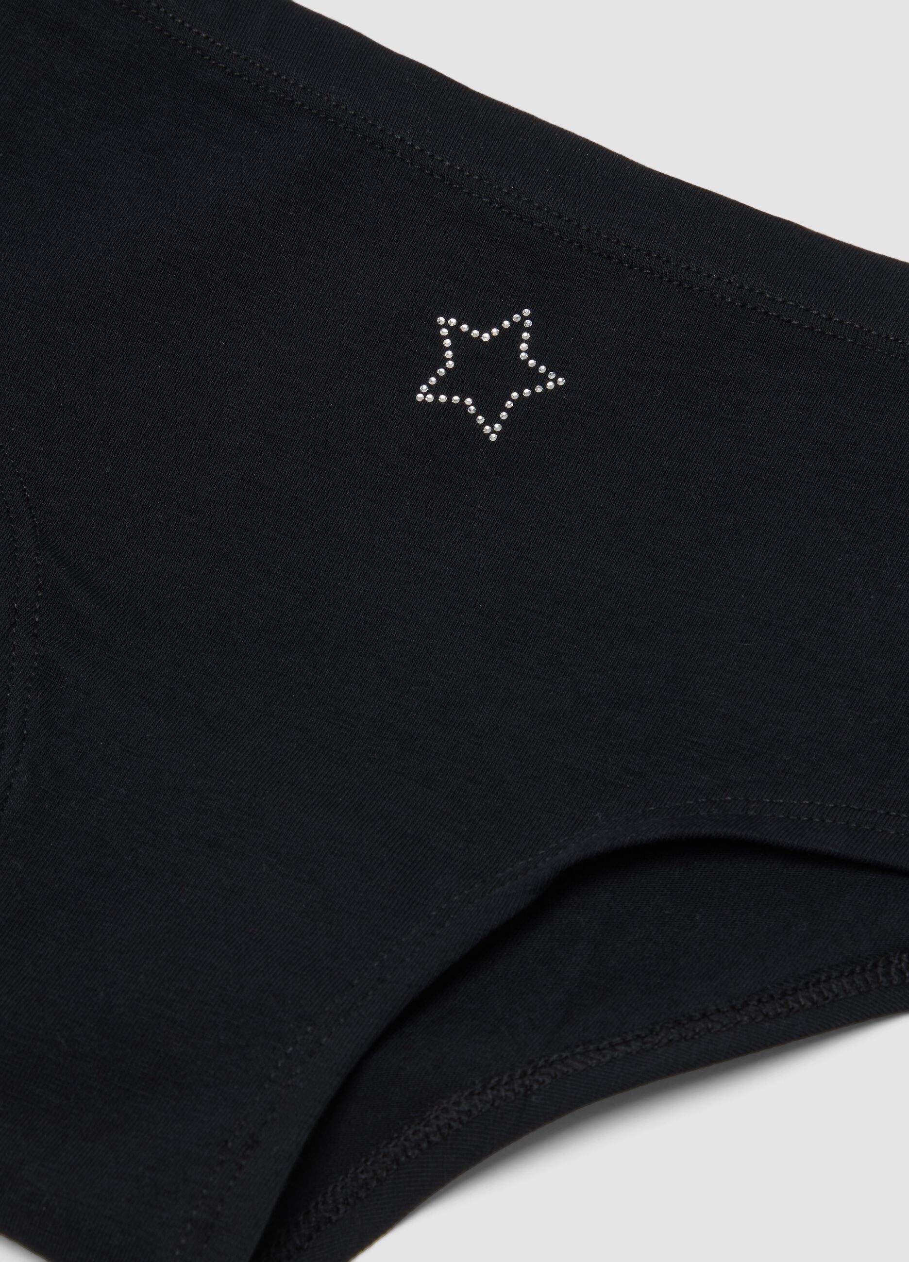 Girls&rsquo; black organic stretch cotton culotte briefs with star detail