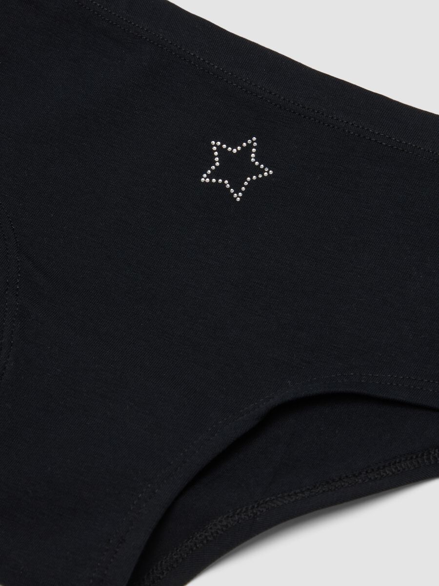 Girls&rsquo; black organic stretch cotton culotte briefs with star detail_2