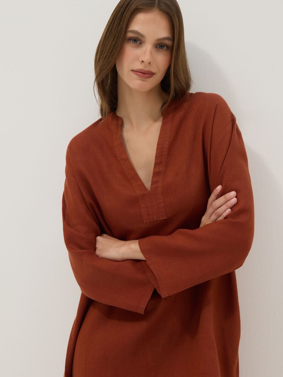 Brown pure linen kaftan_0