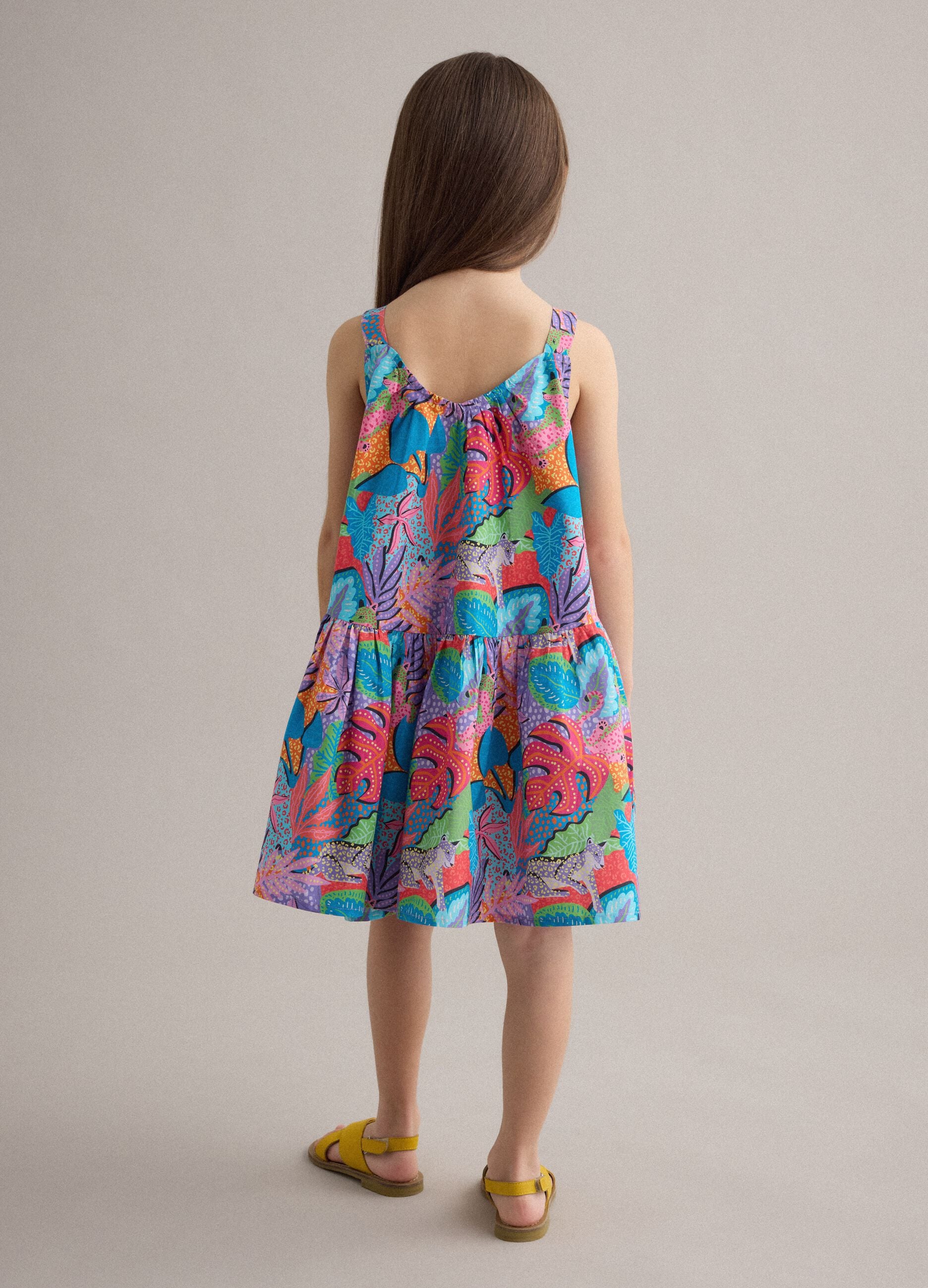 Multicolour pure cotton dress with wide straps