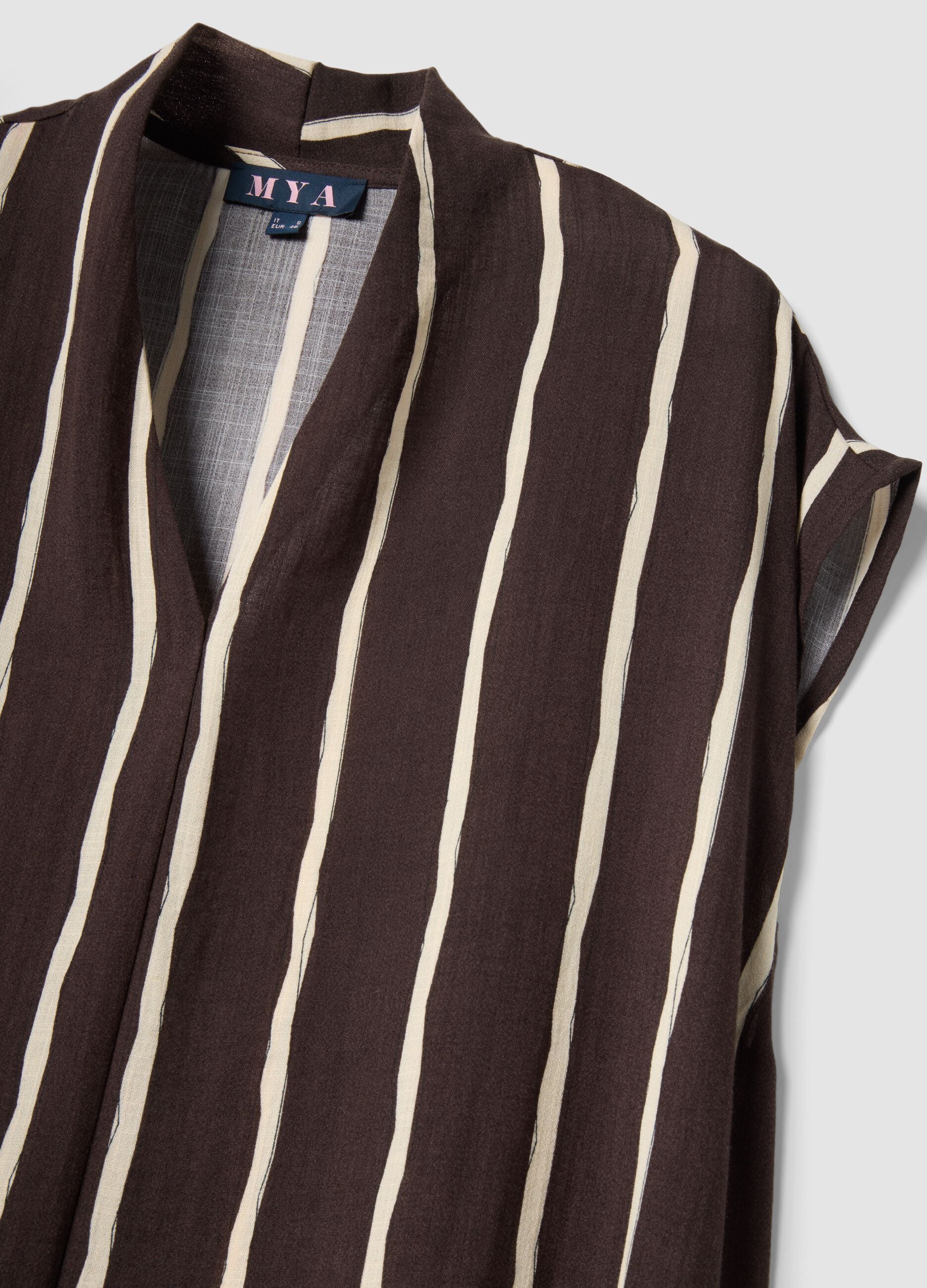 Brown striped viscose-blend midi dress