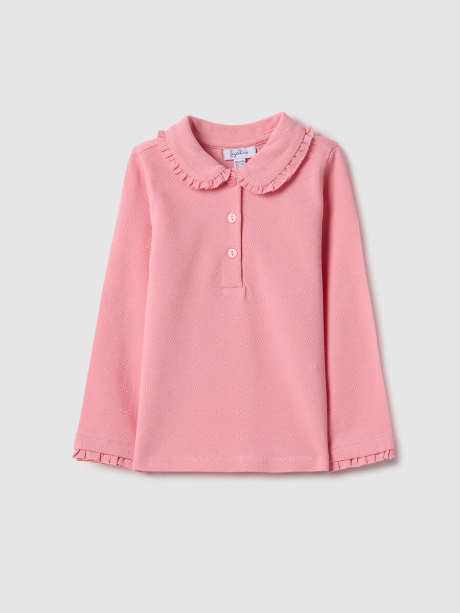 Girl's pink pure cotton polo with regular fit and ruched details_0