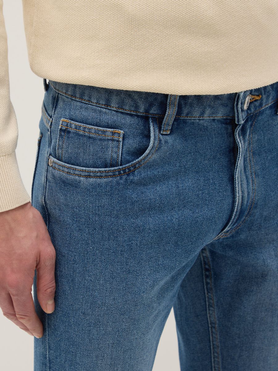 Blue cotton blend trousers regular fit_3