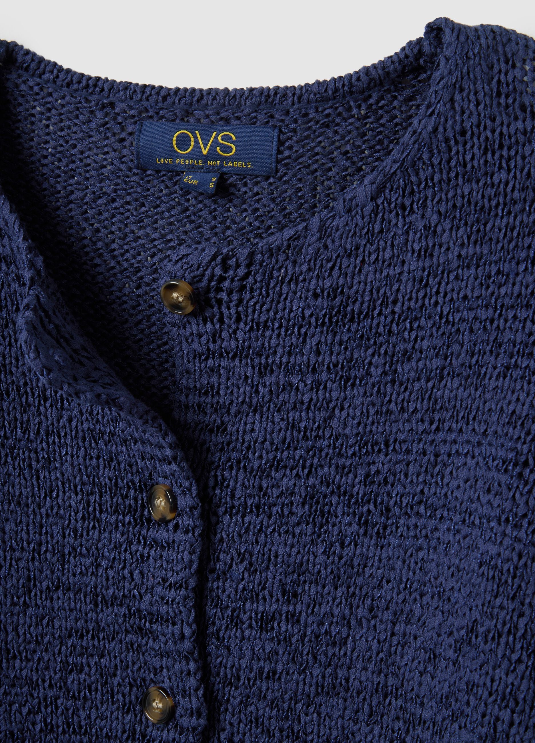 Blue cotton blend regular fit cardigan with buttons