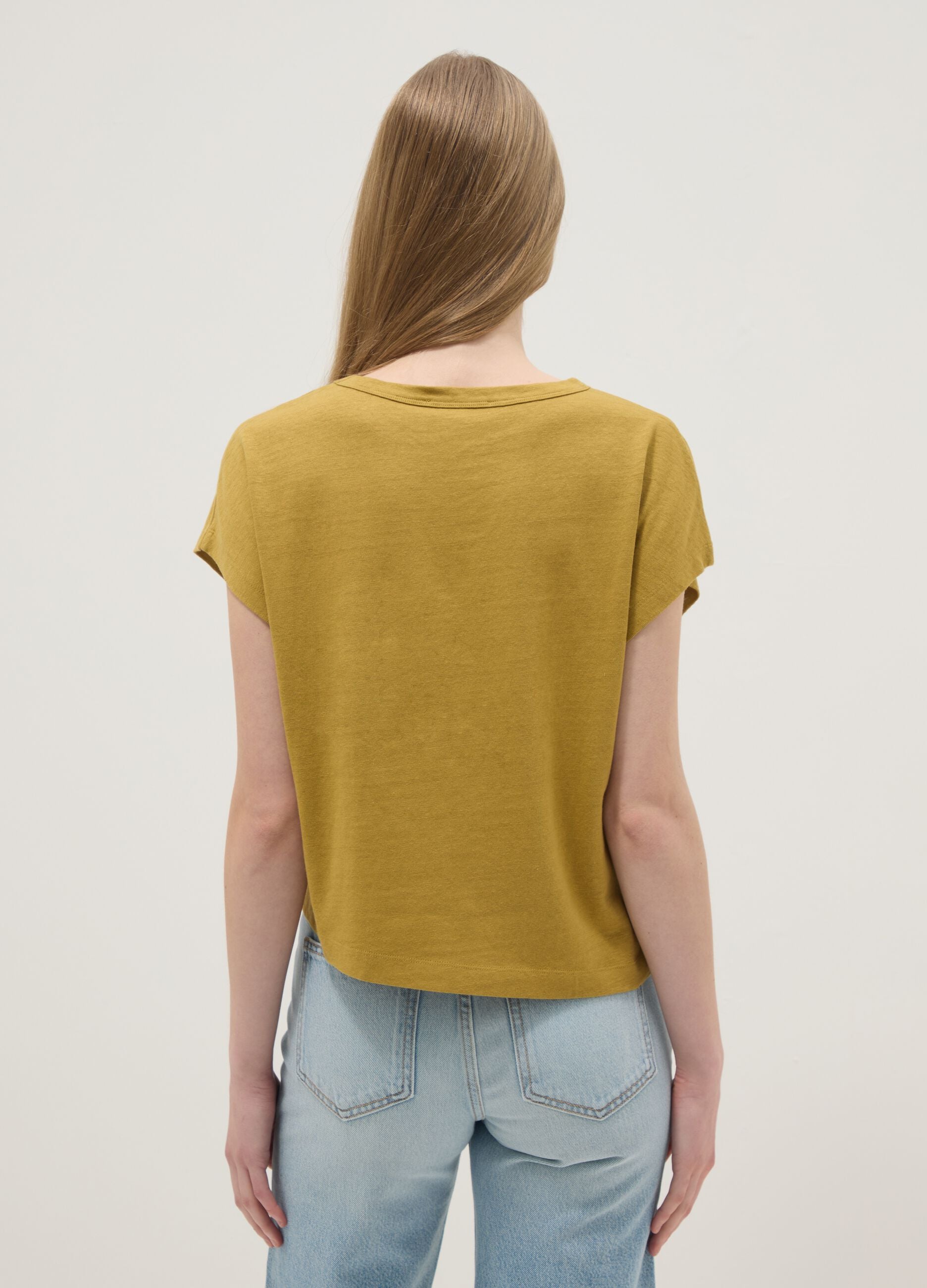 Green regular-fit cotton and linen blend short-sleeve T-shirt