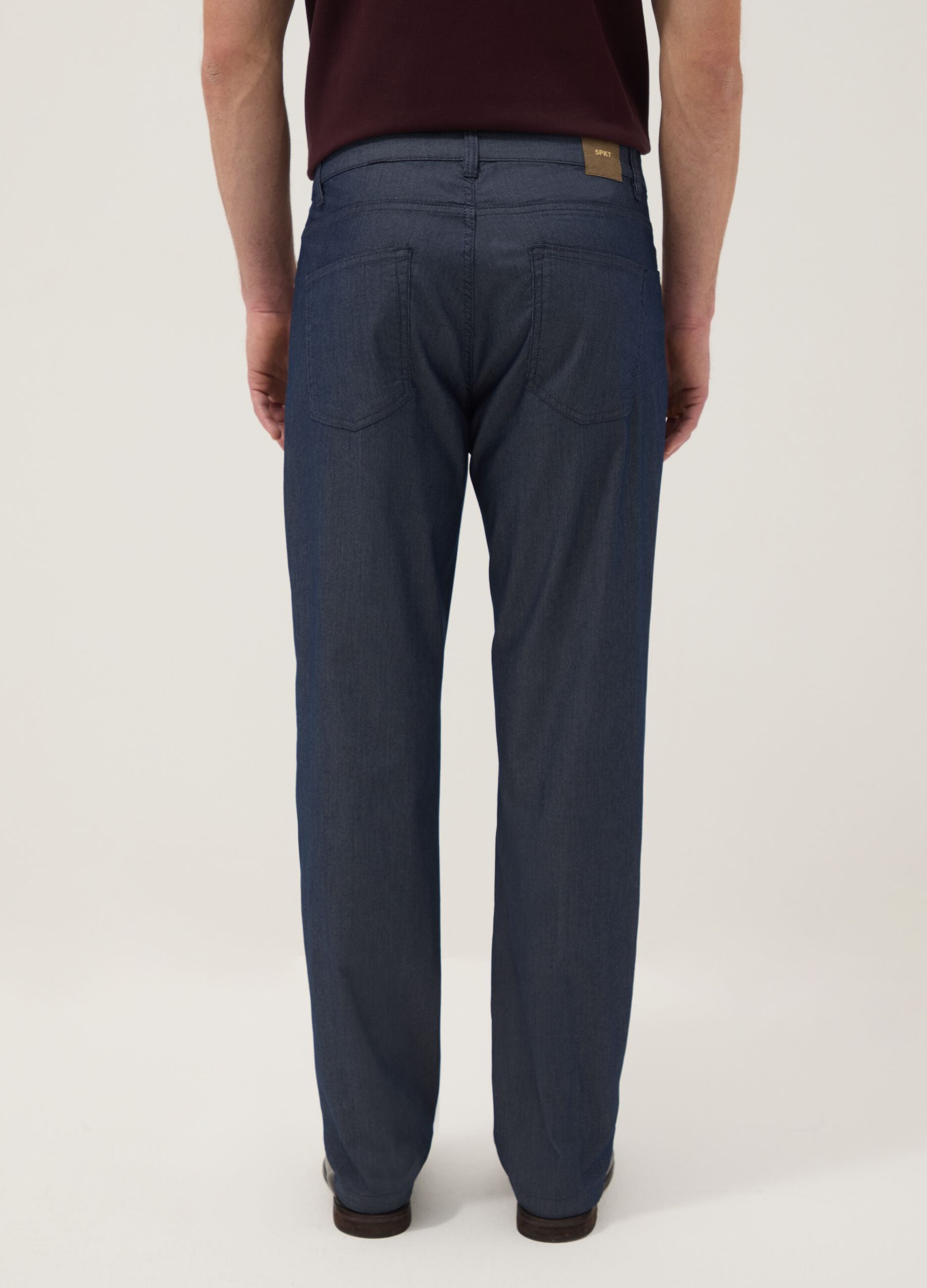 Blue stretch cotton trousers with five pockets