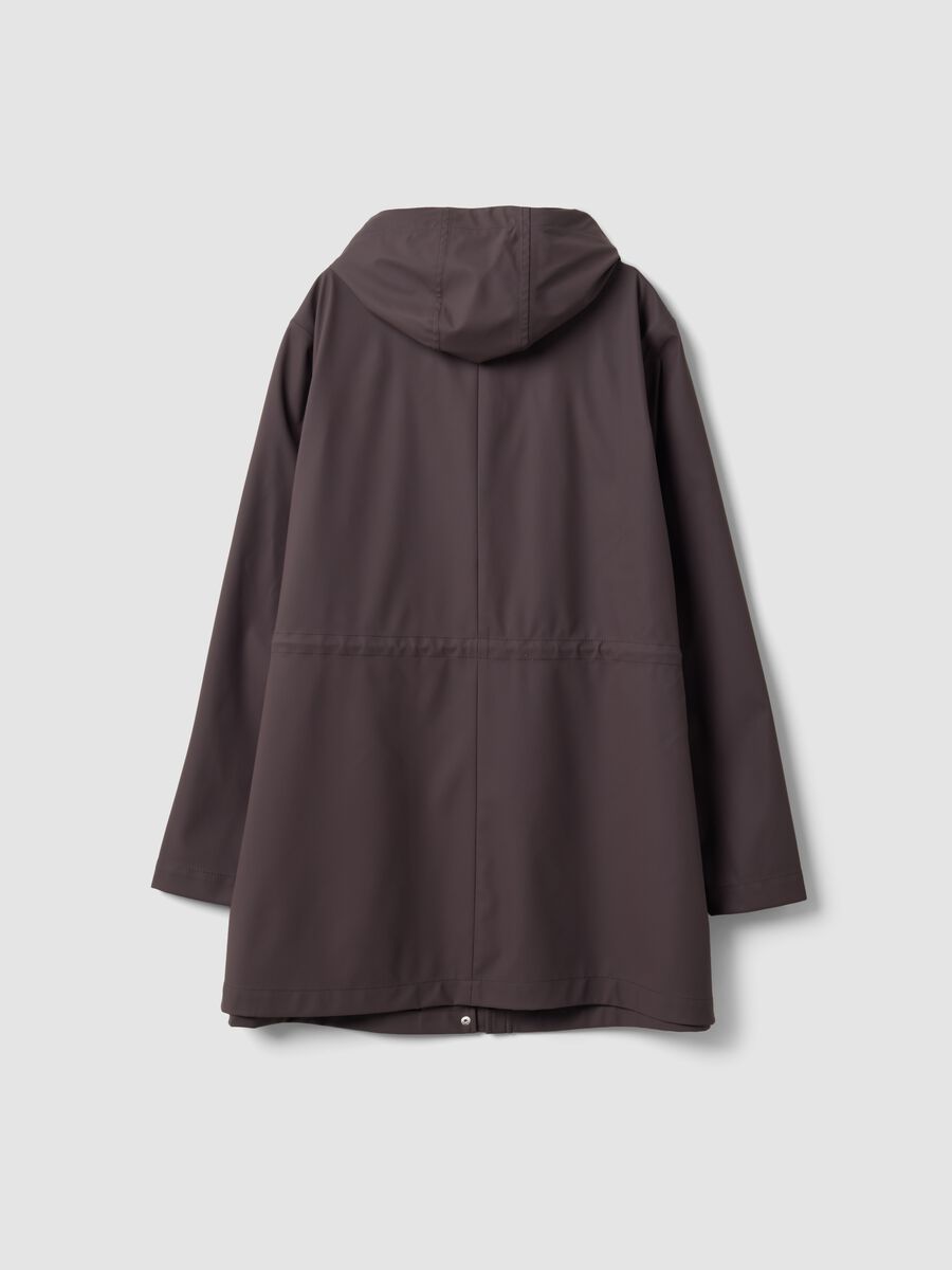Purple rain jacket with hood, zip and popper fastening, regular fit_1
