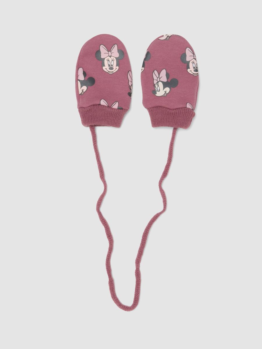 Pink stretch fabric Minnie print gloves_0