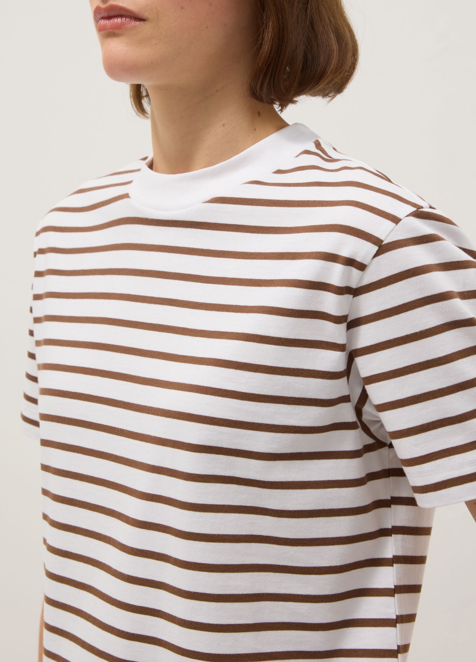 Striped Multicolour Crew-Neck T-Shirt in Pure Cotton, Regular Fit