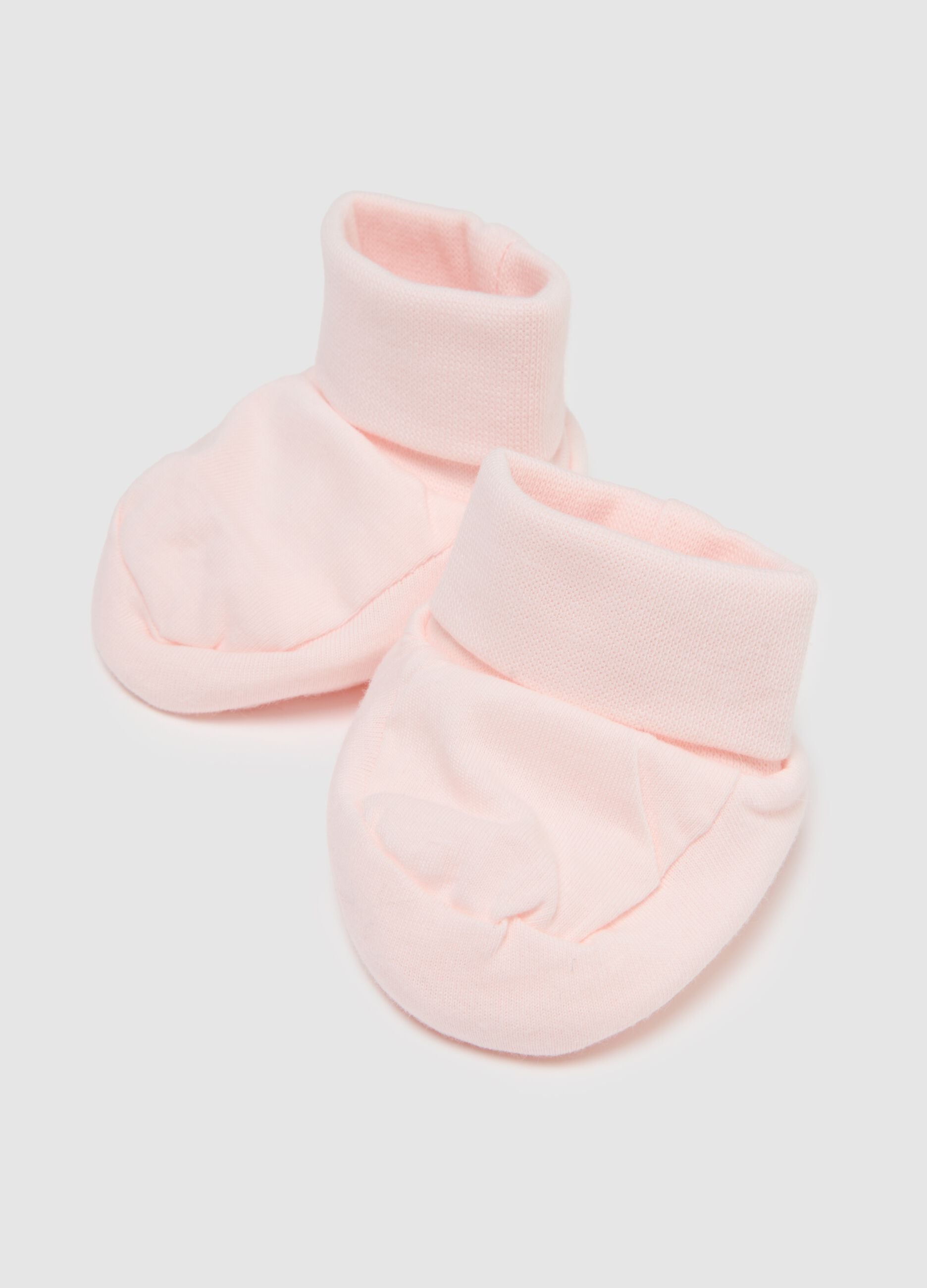 Multicolour baby hat and booties set in pure cotton