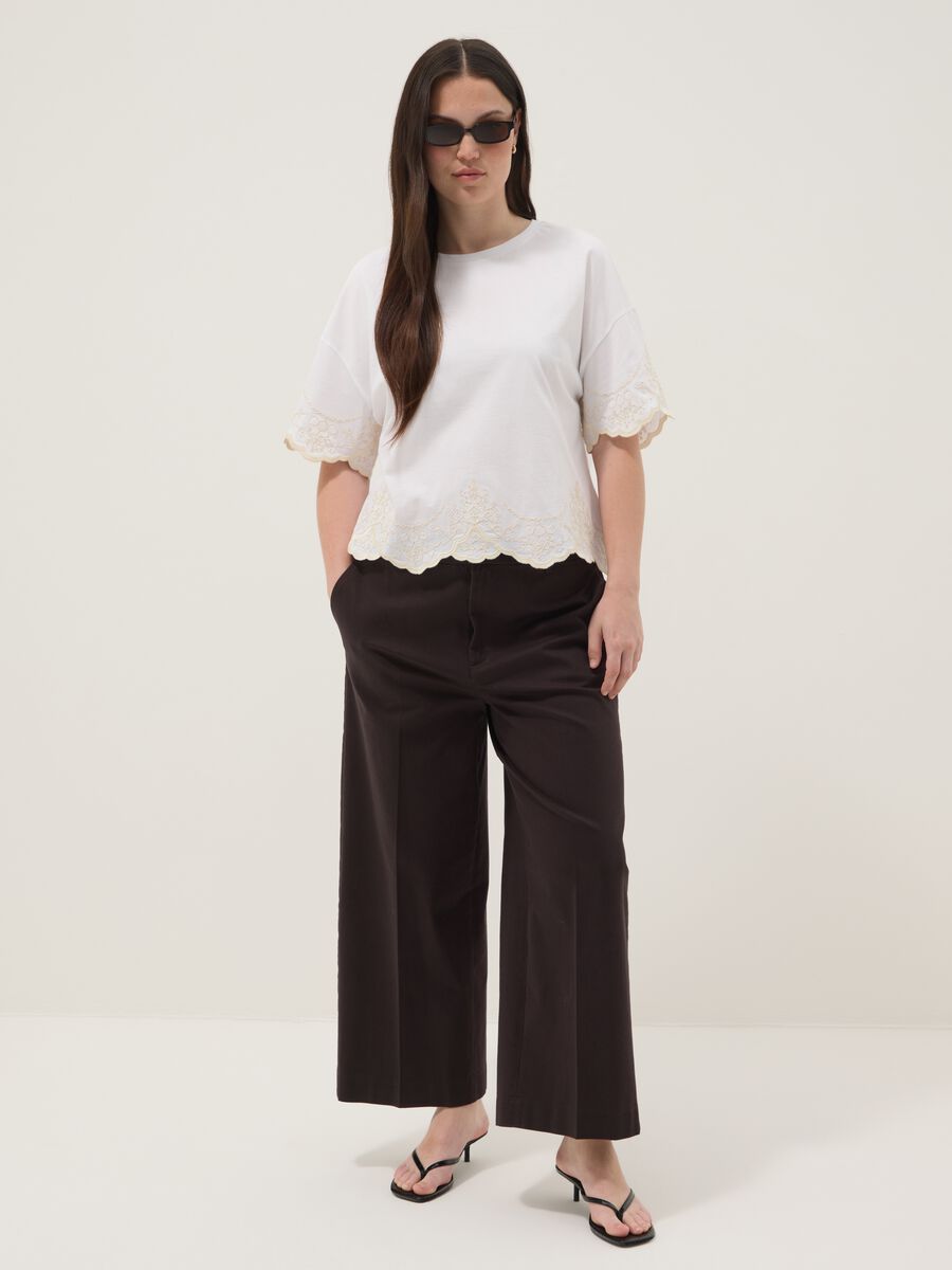 White pure cotton T-shirt with embroidery, regular fit_2