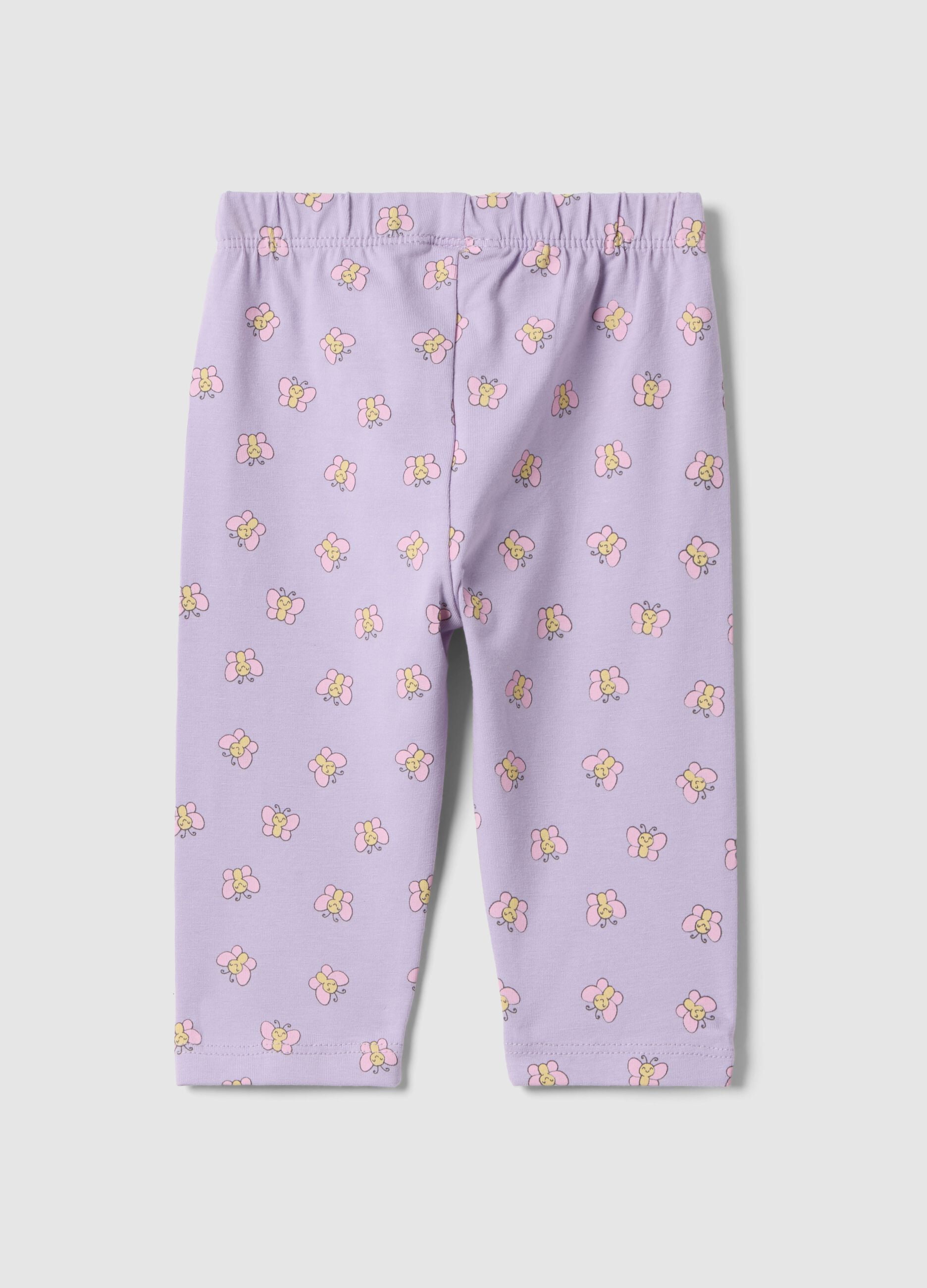 Lilac stretch cotton leggings for girls with butterflies