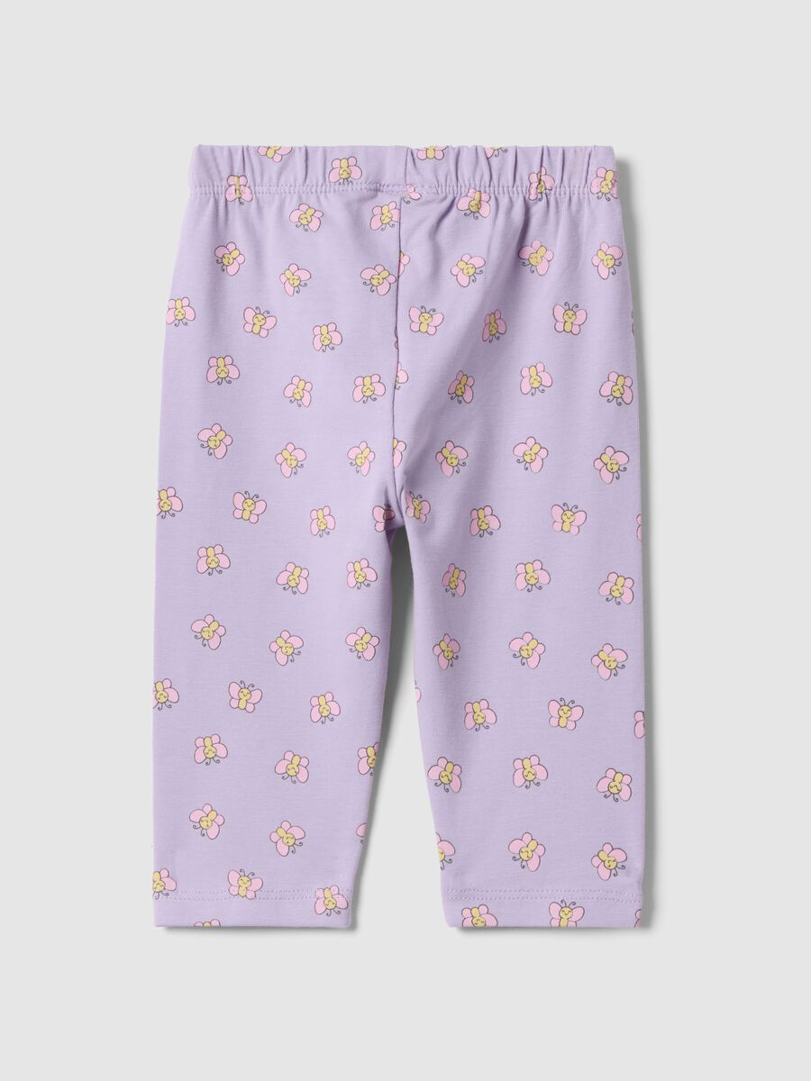 Leggings in cotone elasticizzato lilla da bimba con farfalle_1