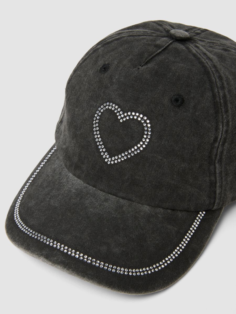 Cappello da baseball in puro cotone grigio da bambina con strass_1