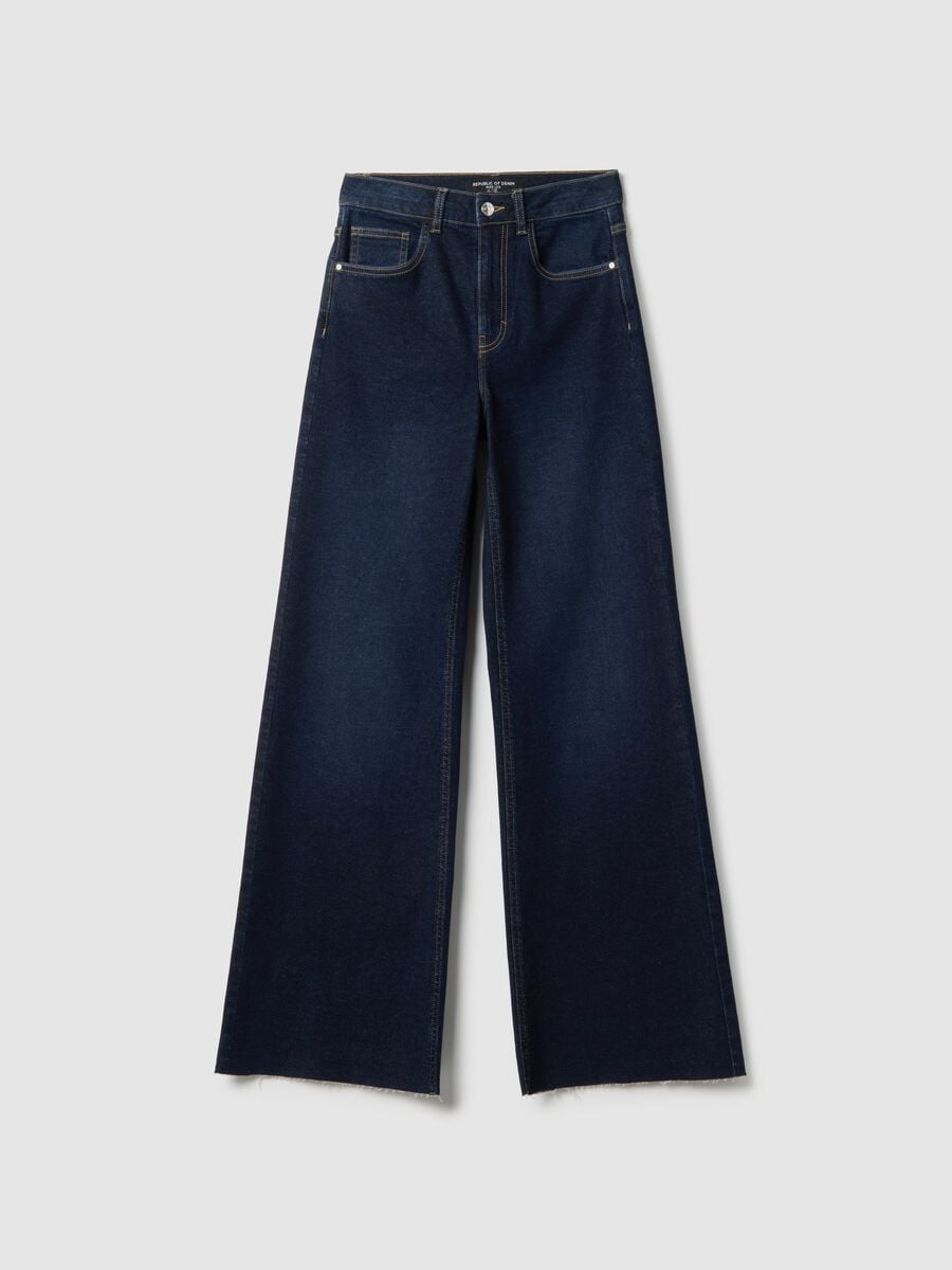 Blue Stretch Cotton Wide Leg Jeans_5